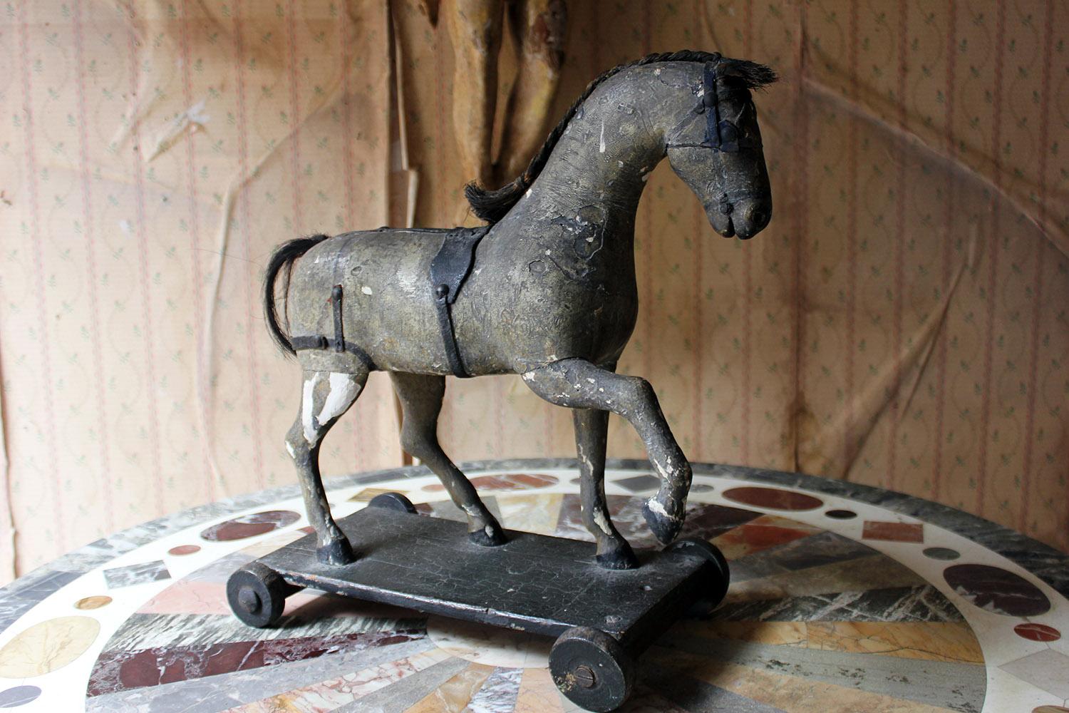 Mid-Victorian Carved Pine & Dappled Painted Pull-a-Long Horse, circa 1860-1870 11