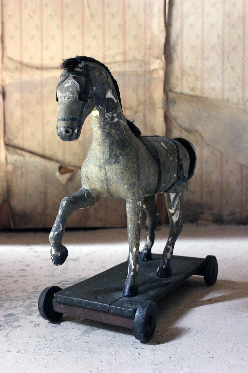 Mid-Victorian Carved Pine & Dappled Painted Pull-a-Long Horse, circa 1860-1870 1