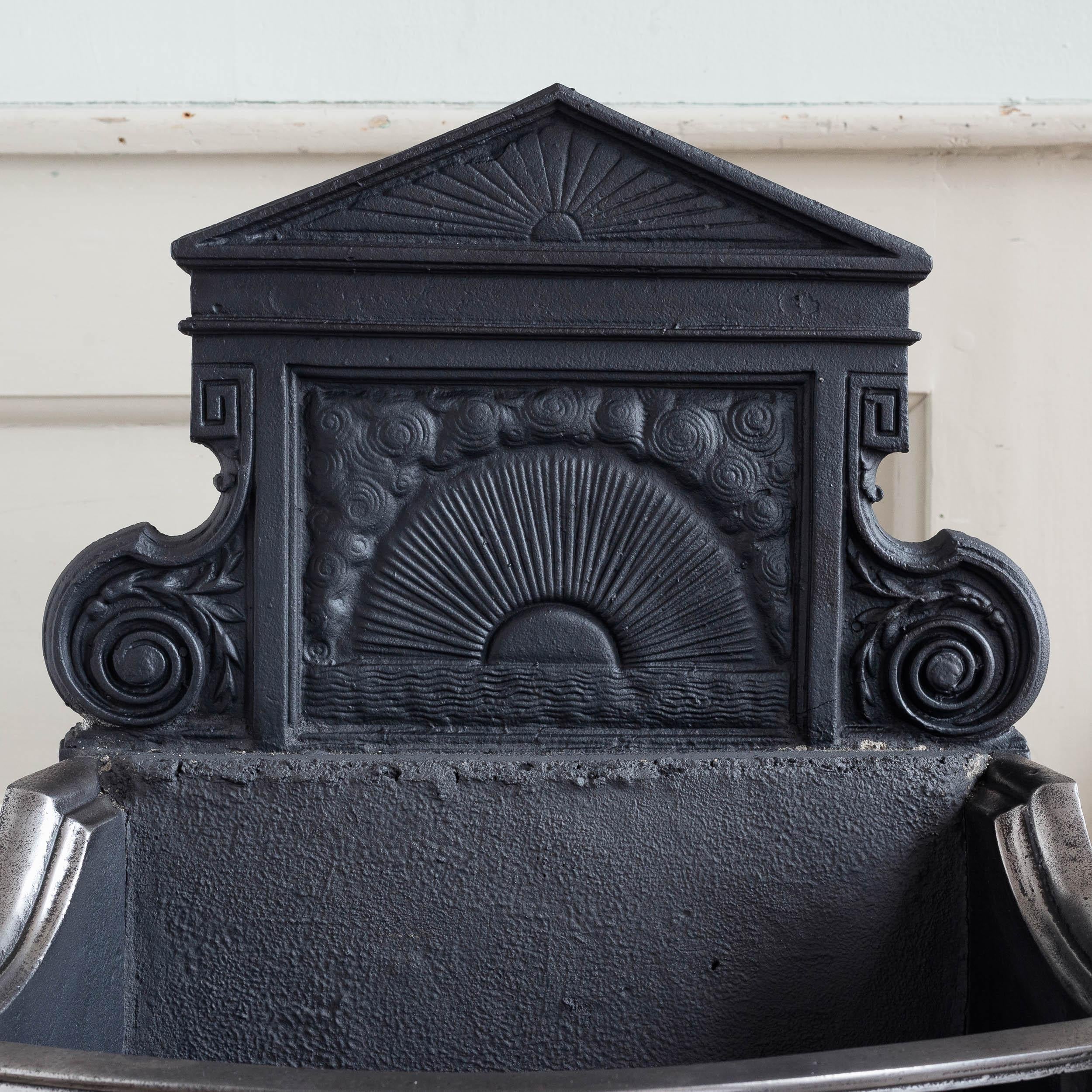 19th Century Mid-Victorian Cast Iron and Brass Fire Grate