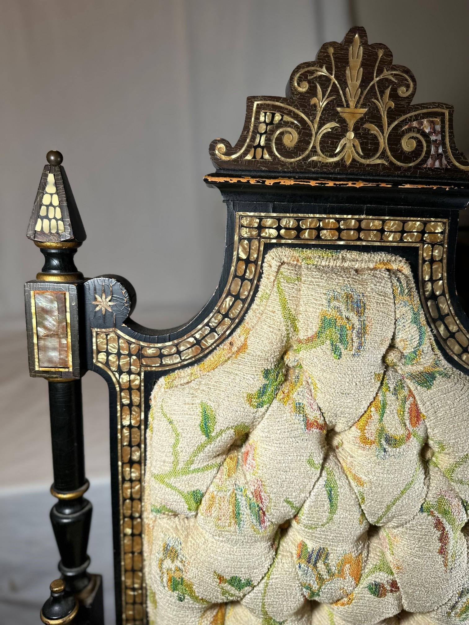 Mid Victorian Ebonized Chair with Mother of Pearl Inlay. For Sale 7