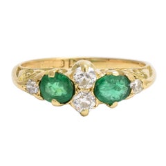 Mid-Victorian Emerald Diamond Scrolled Cluster Ring