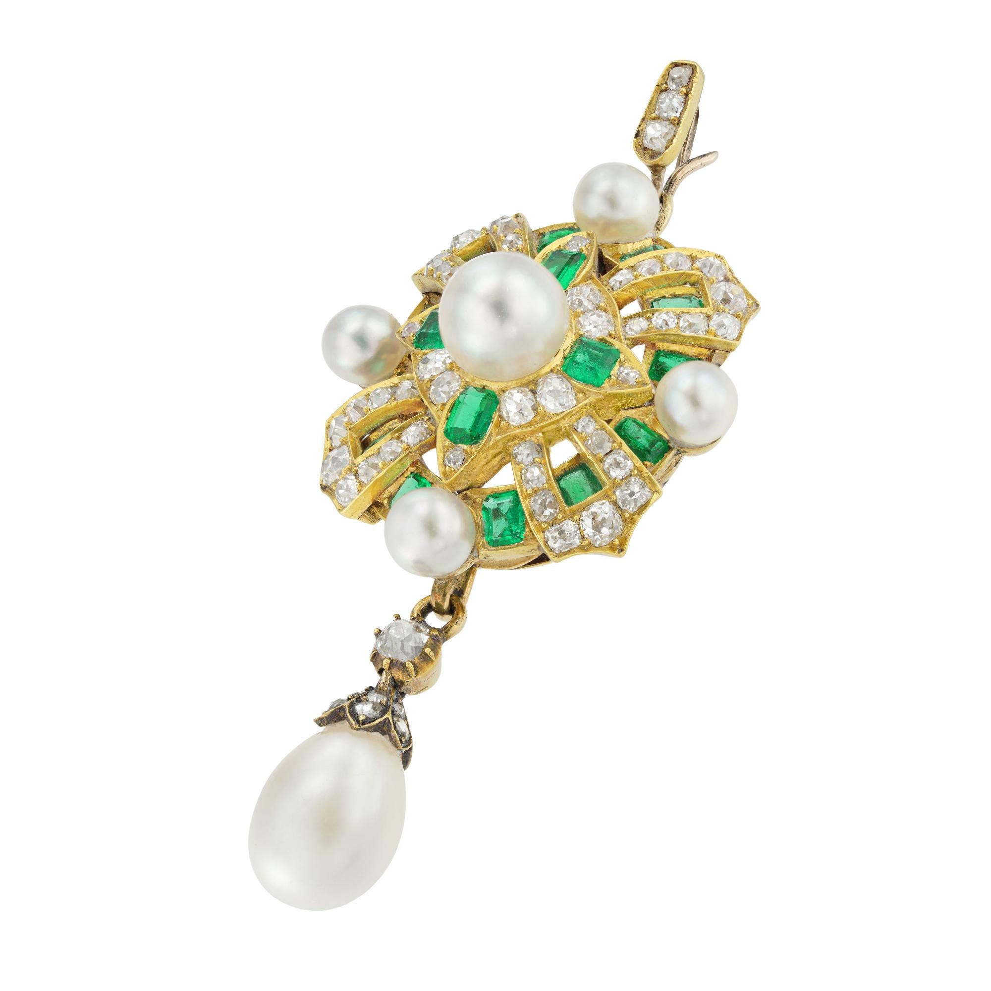 Anhänger aus der Mitte des viktorianischen Zeitalters mit Smaragd, Perle und Diamant (Hochviktorianisch) im Angebot