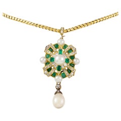 Mid-Victorian Emerald, Pearl and Diamond Pendant