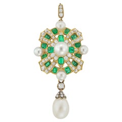 Mid-Victorian Emerald, Pearl and Diamond Pendant