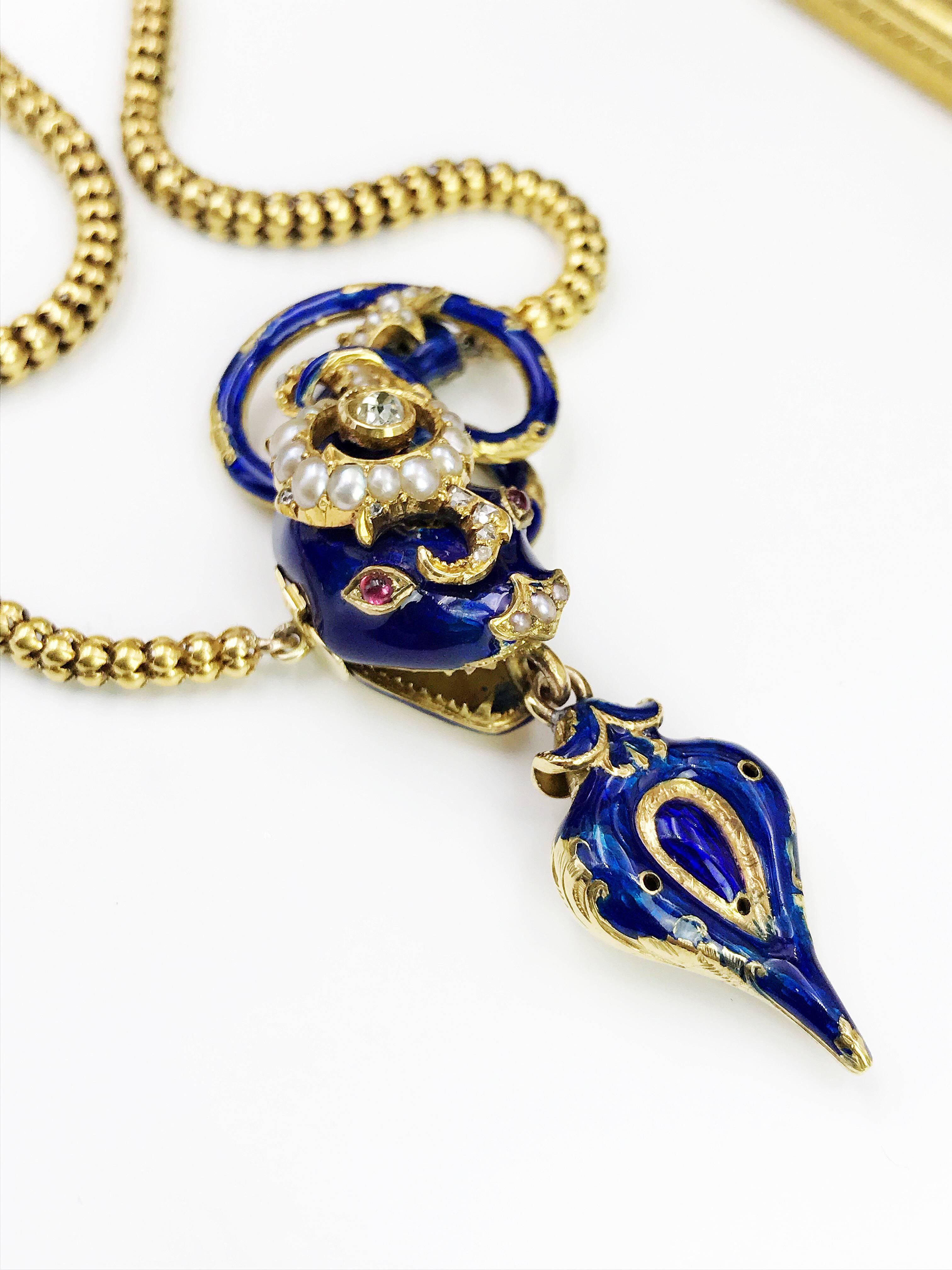 Mid-Victorian Enamel and Diamond Snake Necklace In Excellent Condition In Birmingham, GB