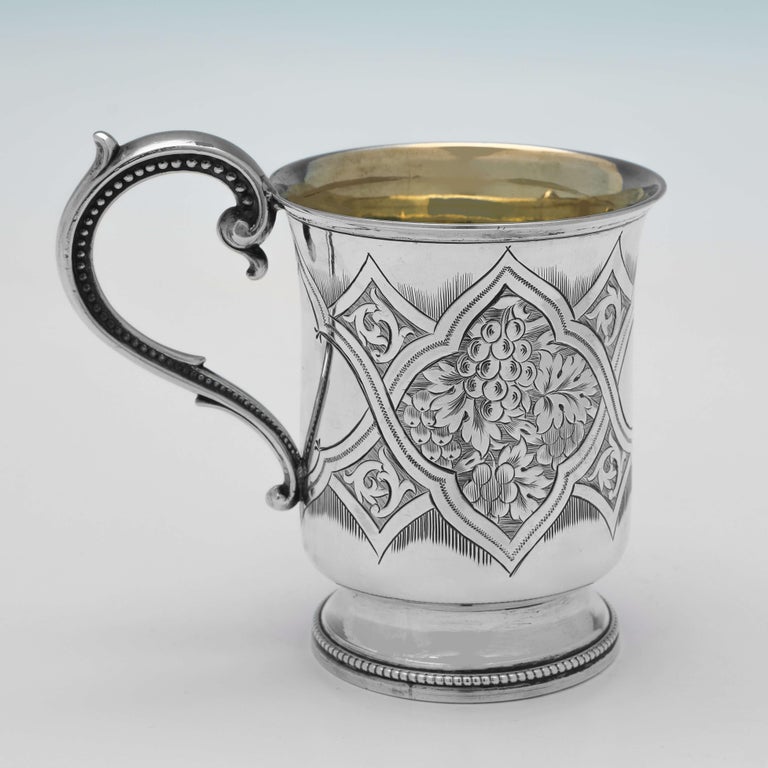 Mid Victorian English Sterling Silver Christening Mug, Birmingham, 1863