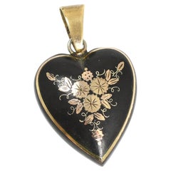 Mid-Victorian Floral Pique Heart Pendant, Circa 1860