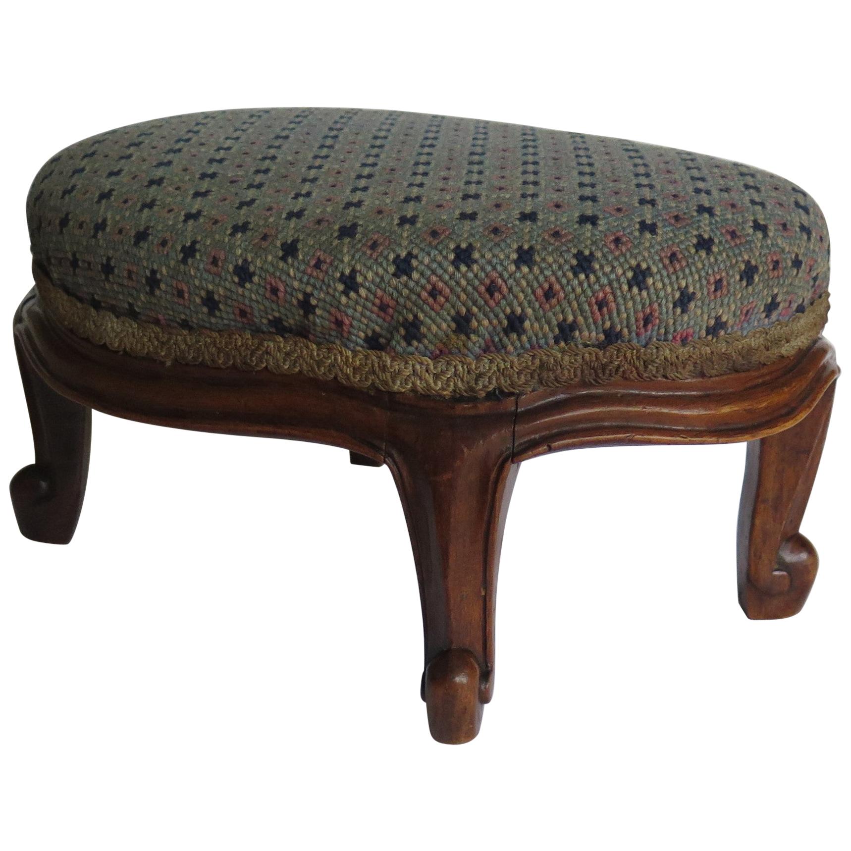 Mid Victorian Footstool Oval Mahogany with Tapestry Style Woven Top, circa 1850