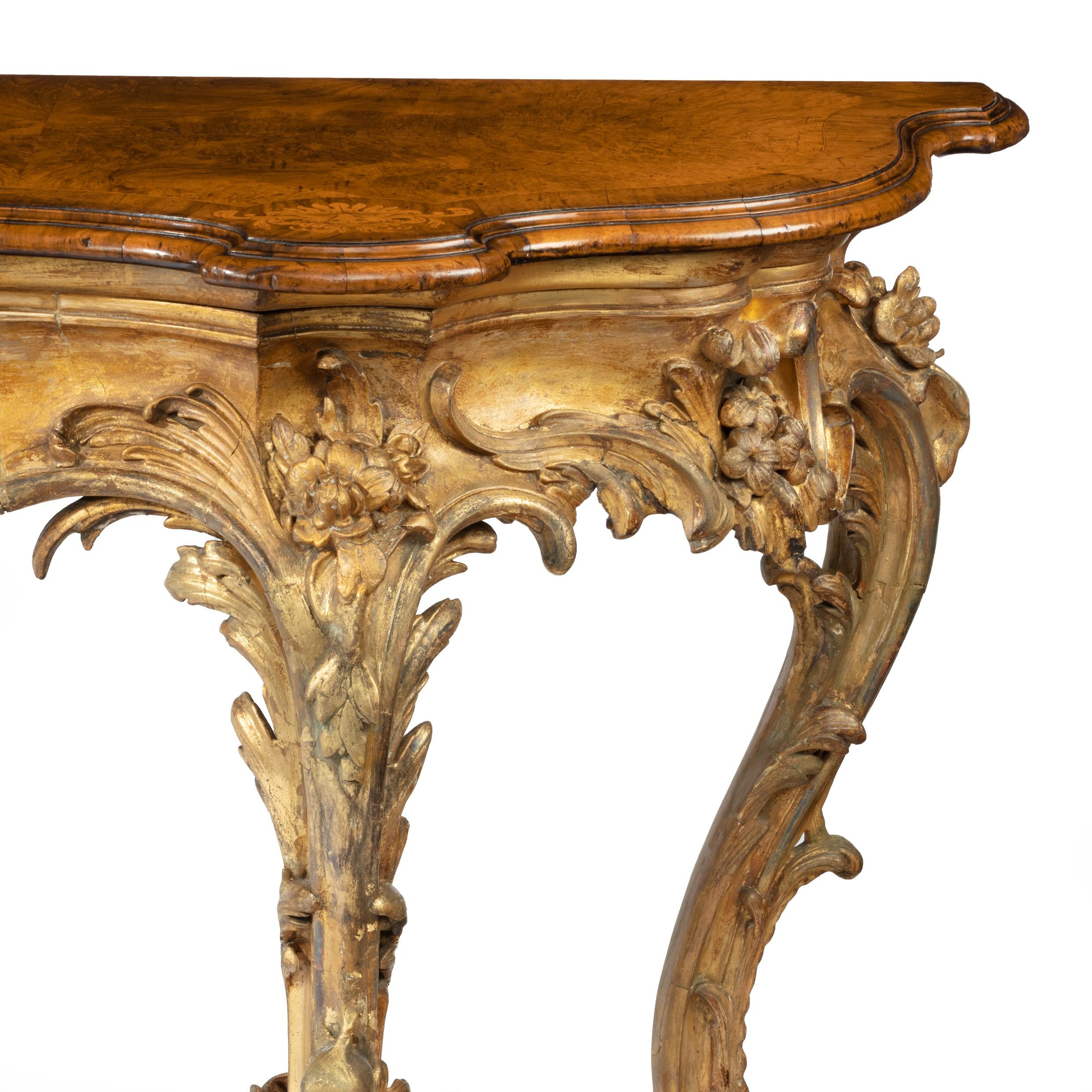 English Mid Victorian Gesso and Amboyna Console Table