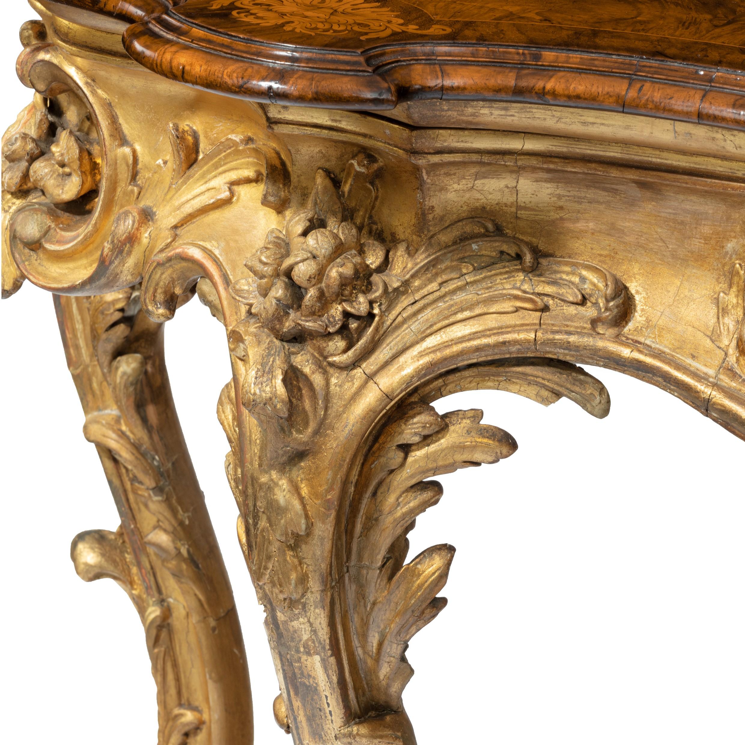 Mid-19th Century Mid Victorian Gesso and Amboyna Console Table