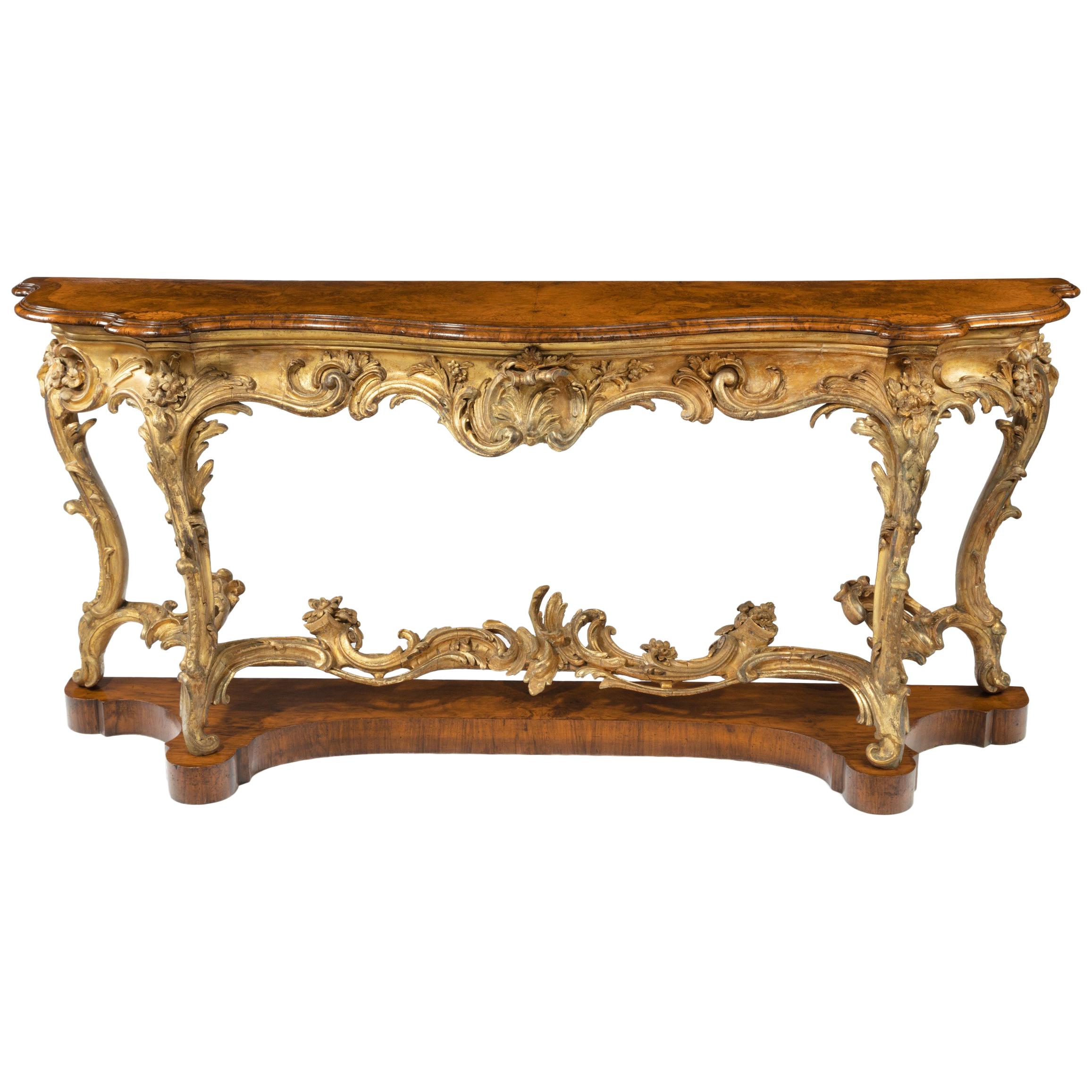 Mid Victorian Gesso and Amboyna Console Table