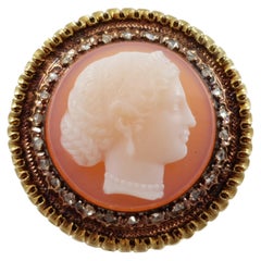 Mid-Victorian Gold and Diamond Classical Female Cameo Brooch