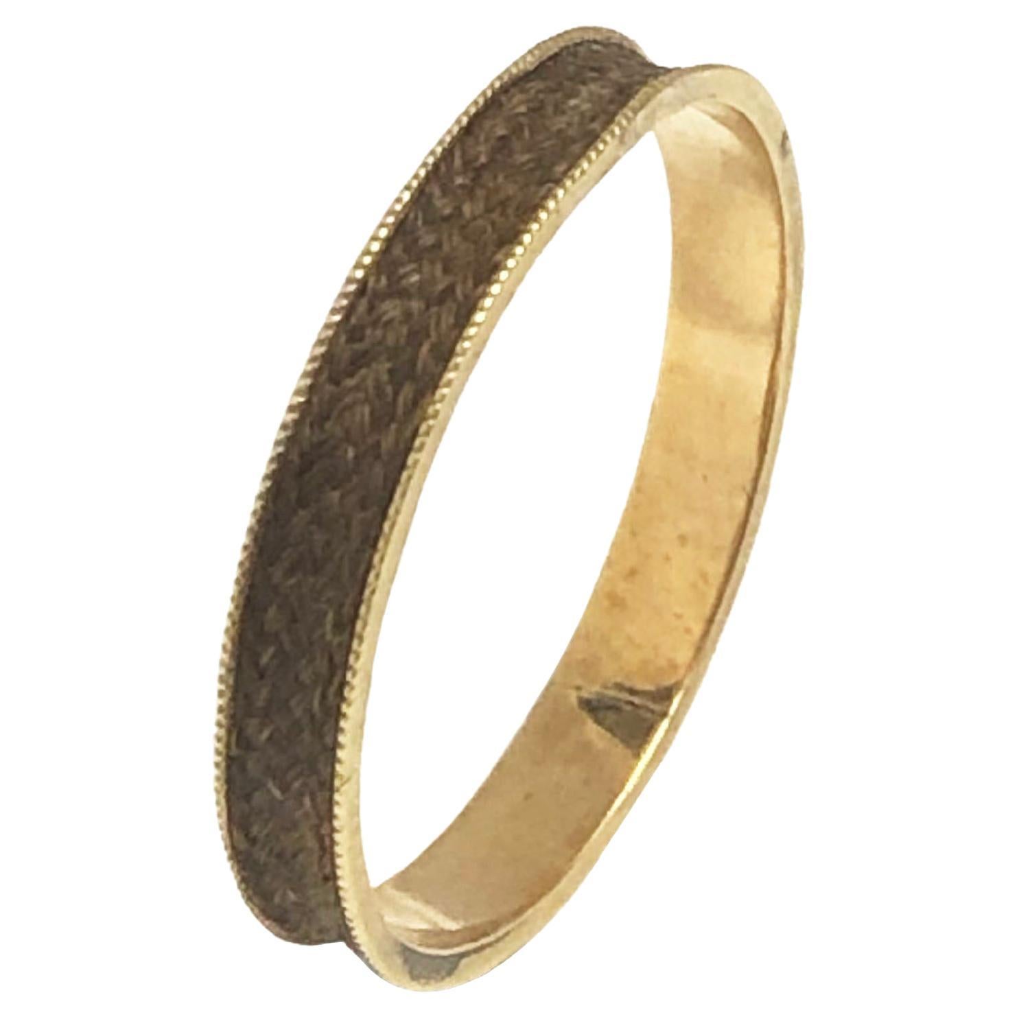 Mid Victorian Gold and Woven Hair Mourning Memorial Band Ring