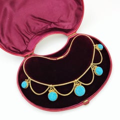 Mid Victorian Gold Turquoise Dome Drop Snake Link Necklace