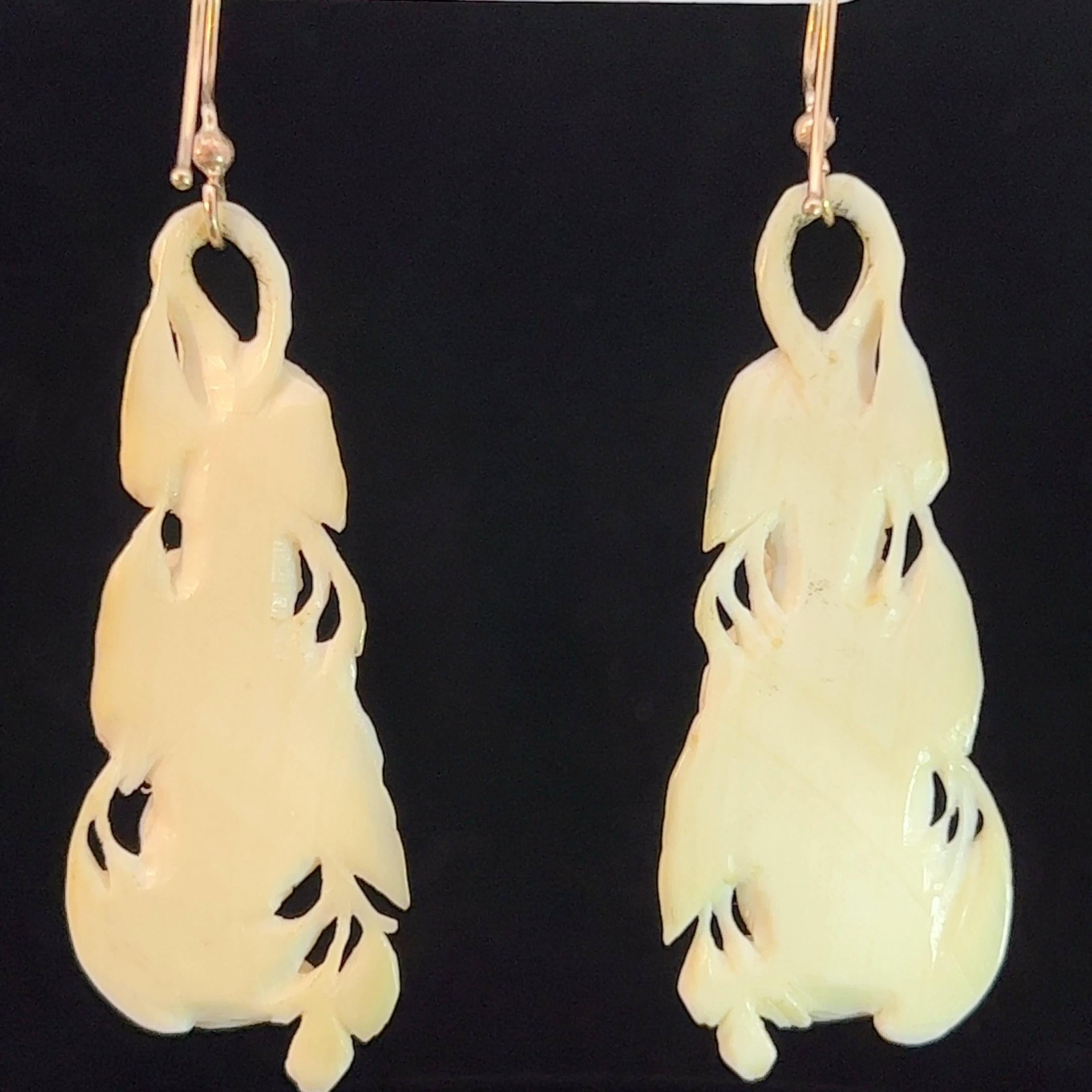 Mid-Victorian Hand Carved Ivory Long Earrings Circa 1870 2