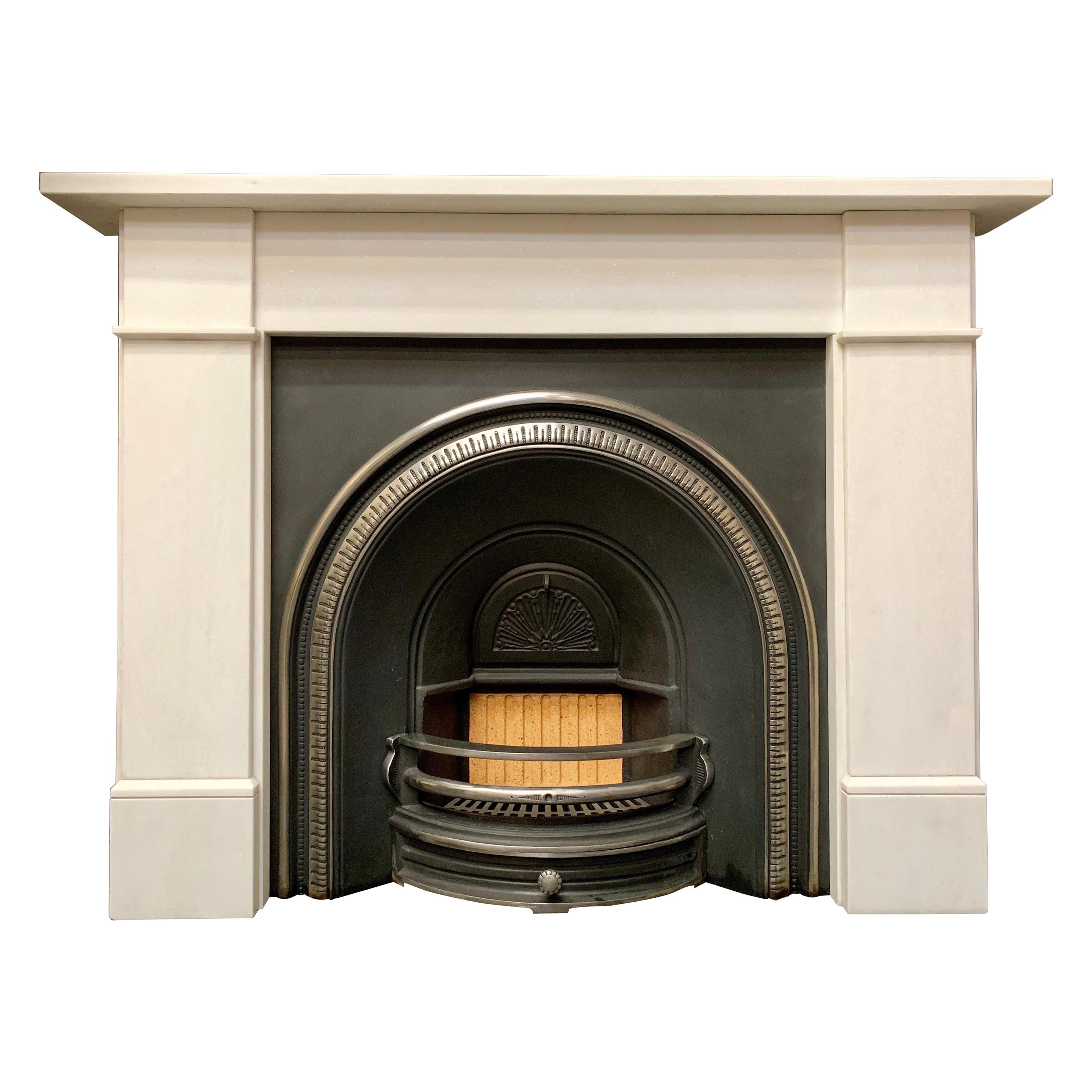 Mid-Victorian Manner Statuary Marble Fireplace Surround