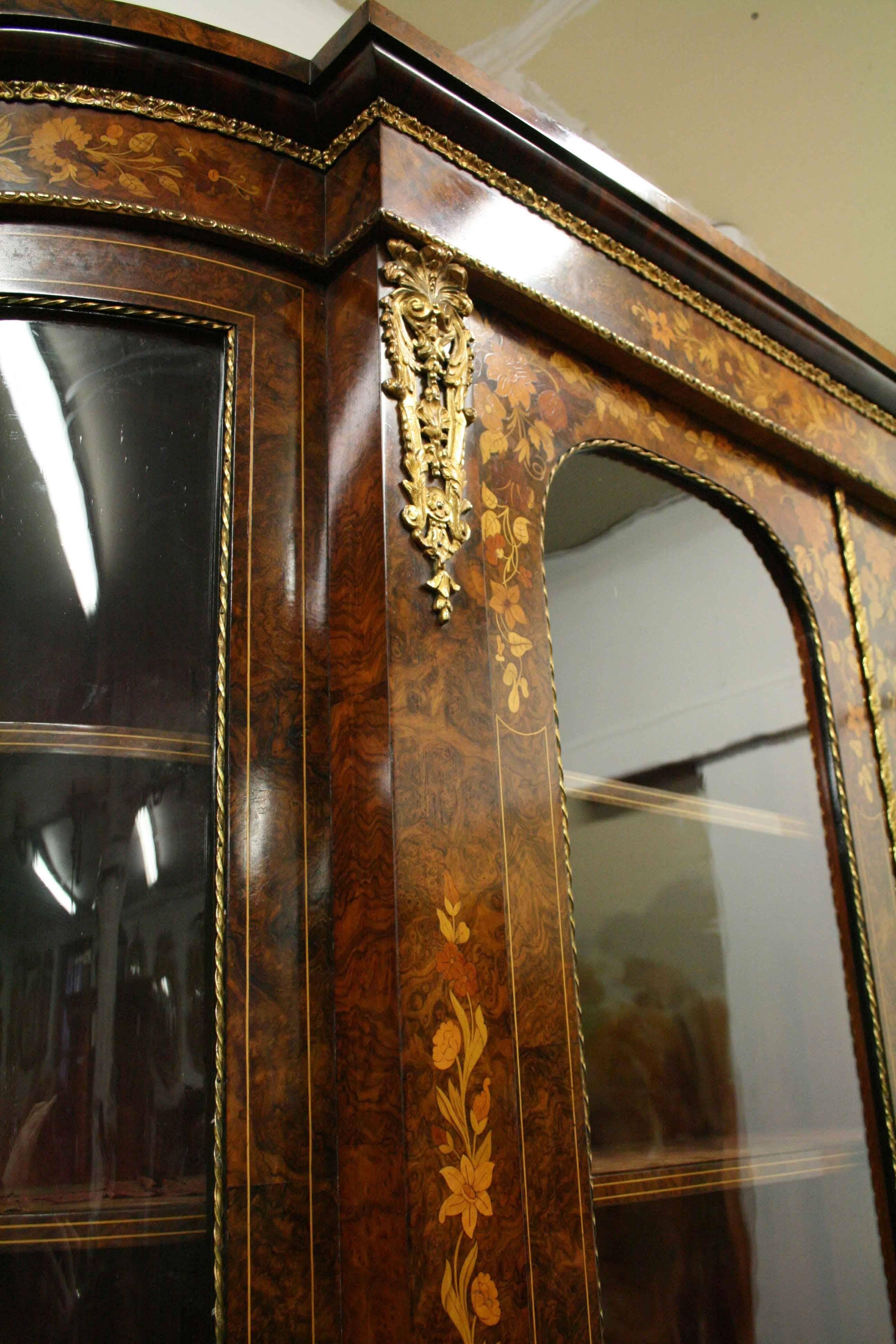Late 19th Century Mid Victorian Marquetry Display Cabinet, circa 1870 For Sale