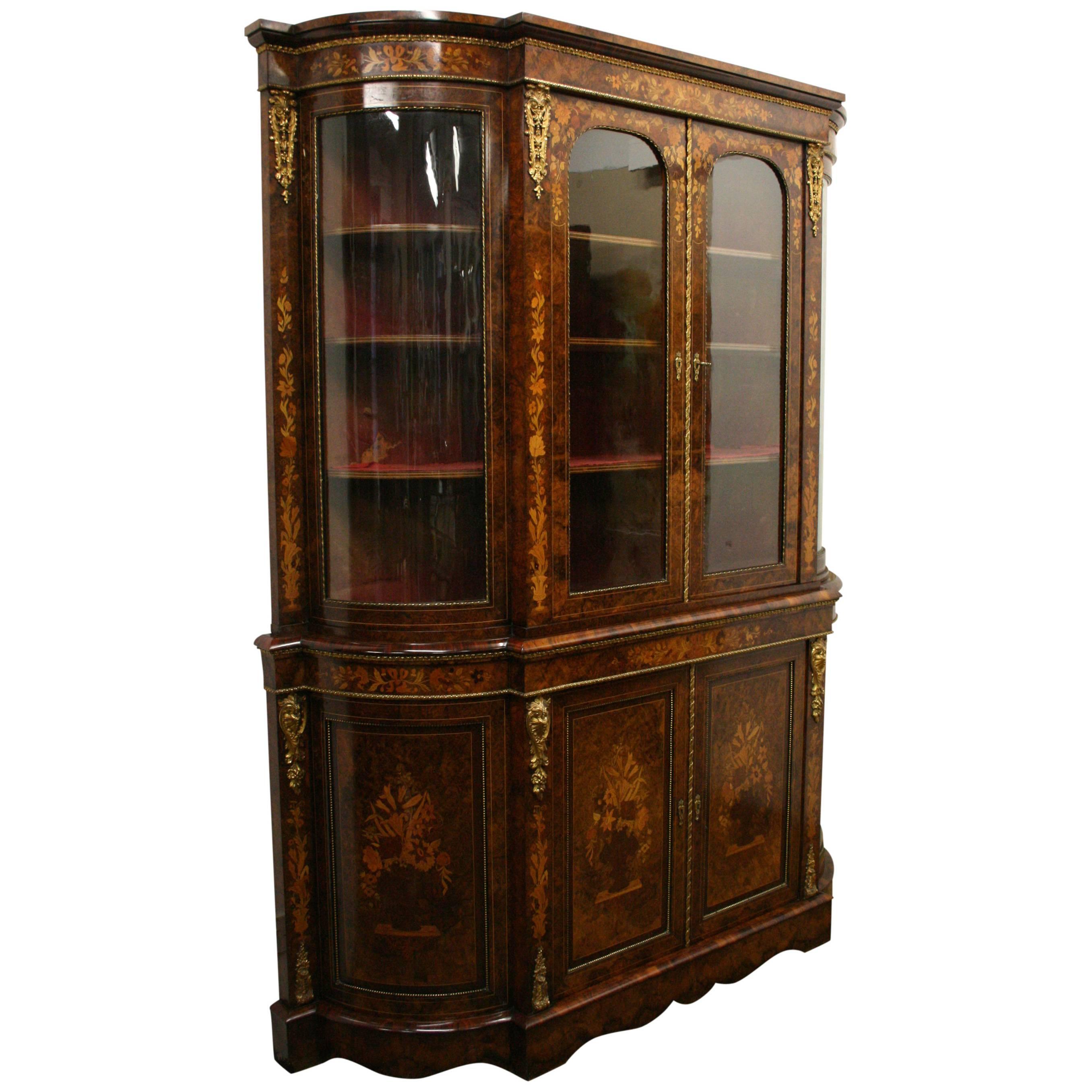 Mid Victorian Marquetry Display Cabinet, circa 1870 For Sale
