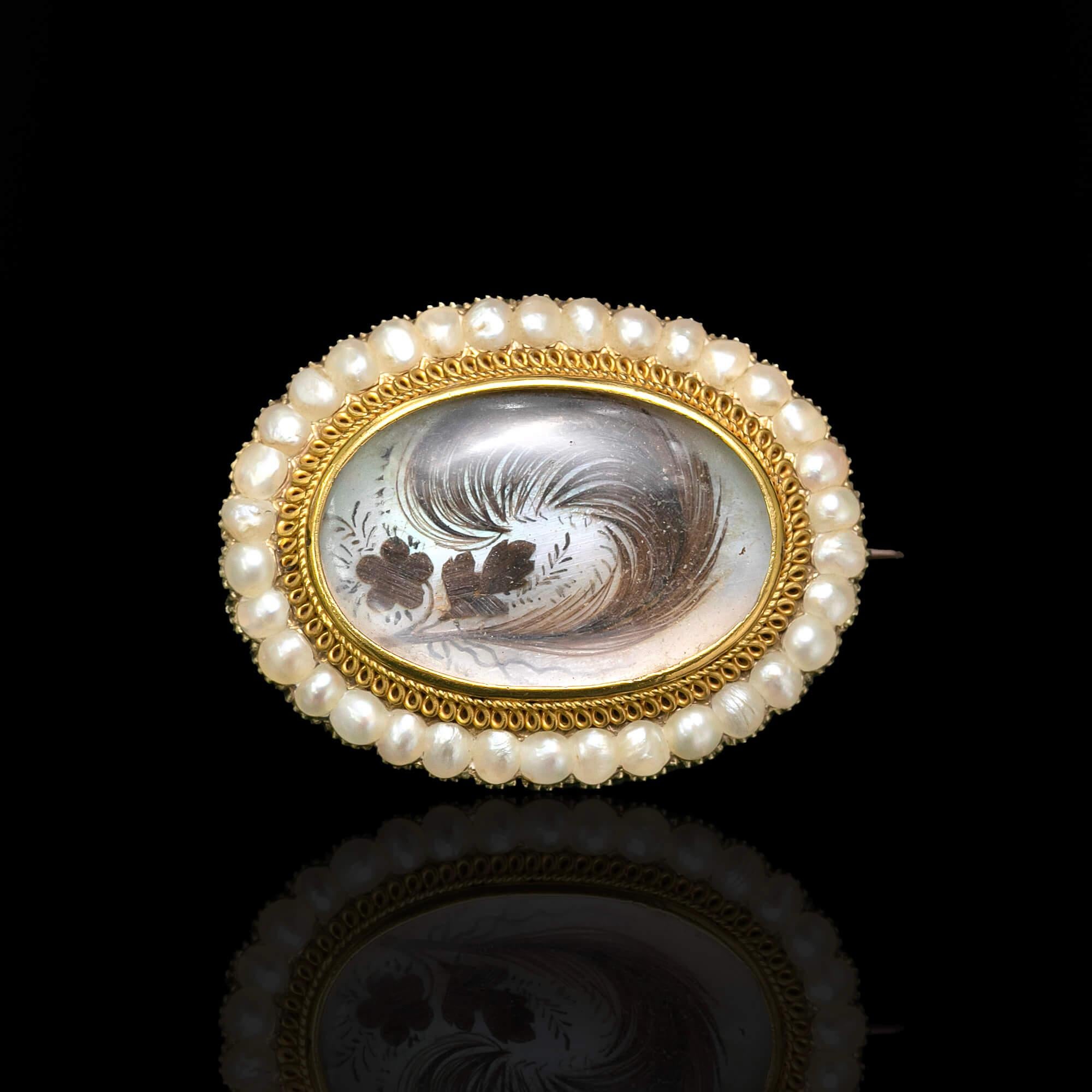 Bead Mid-Victorian Pearl Memorial Brooch Circa 1850s For Sale