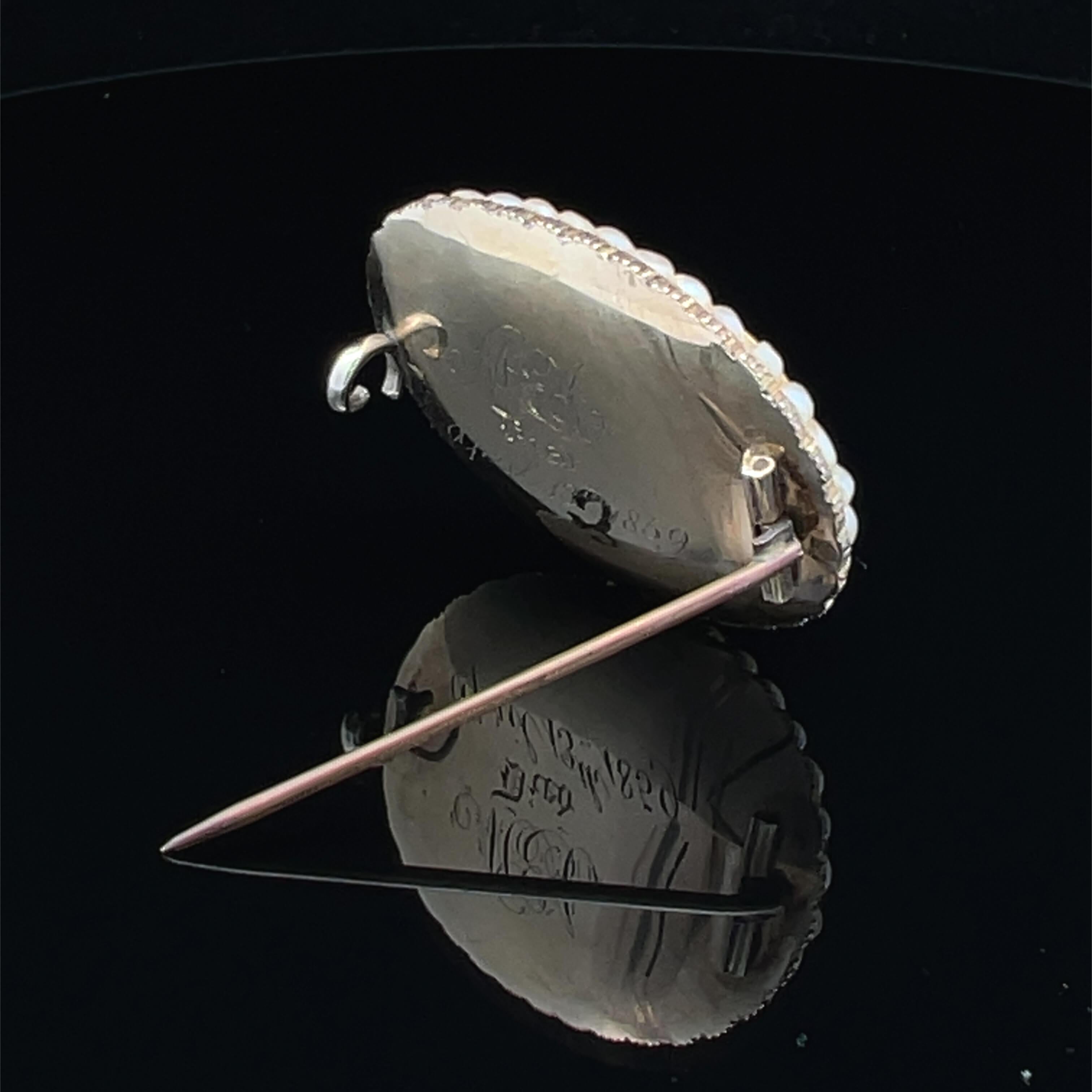 Women's or Men's Mid-Victorian Pearl Memorial Brooch Circa 1850s For Sale