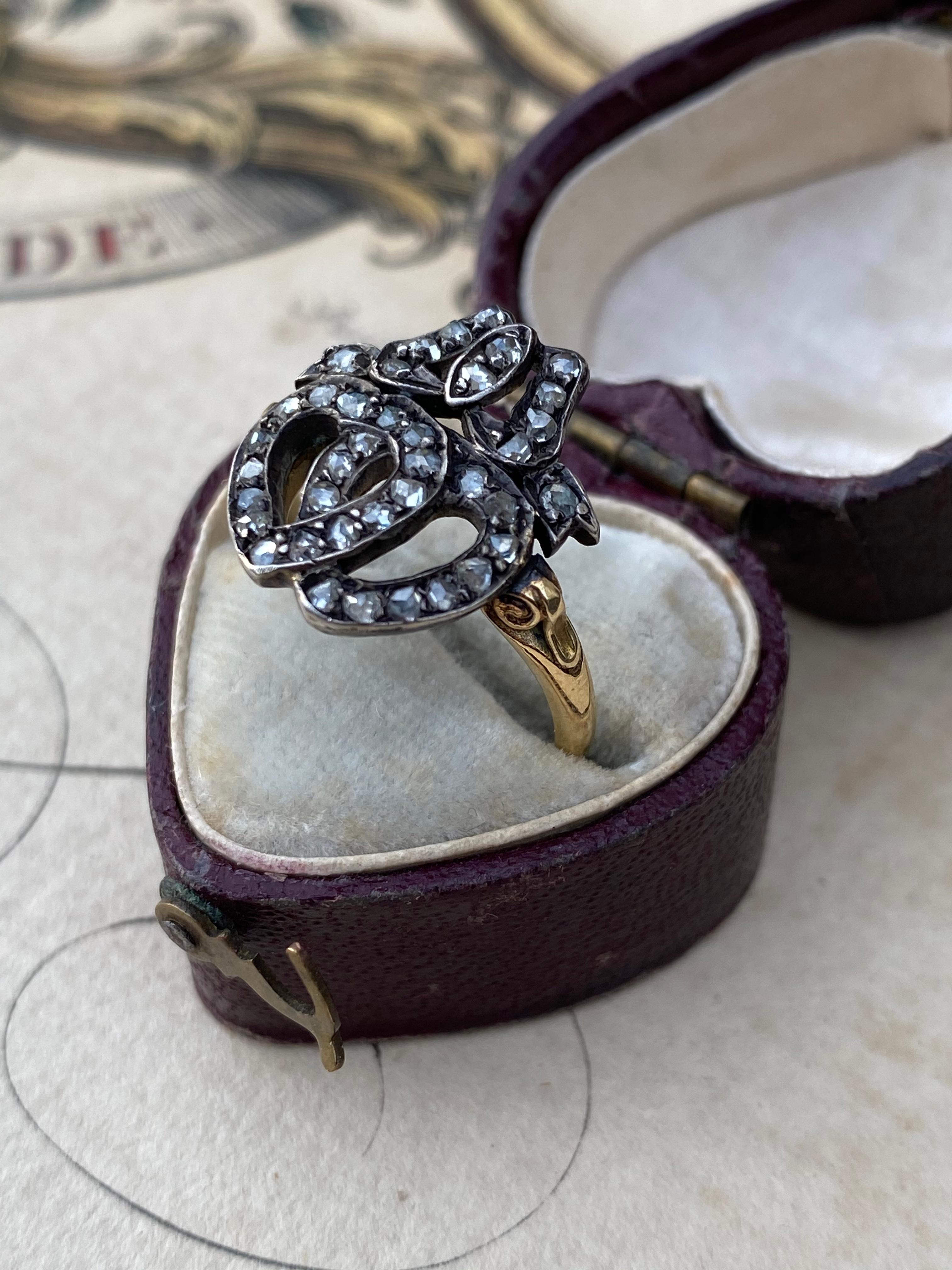 MId-Victorian Rose Cut Diamond Crowned Heart Ring In Good Condition For Sale In Hummelstown, PA