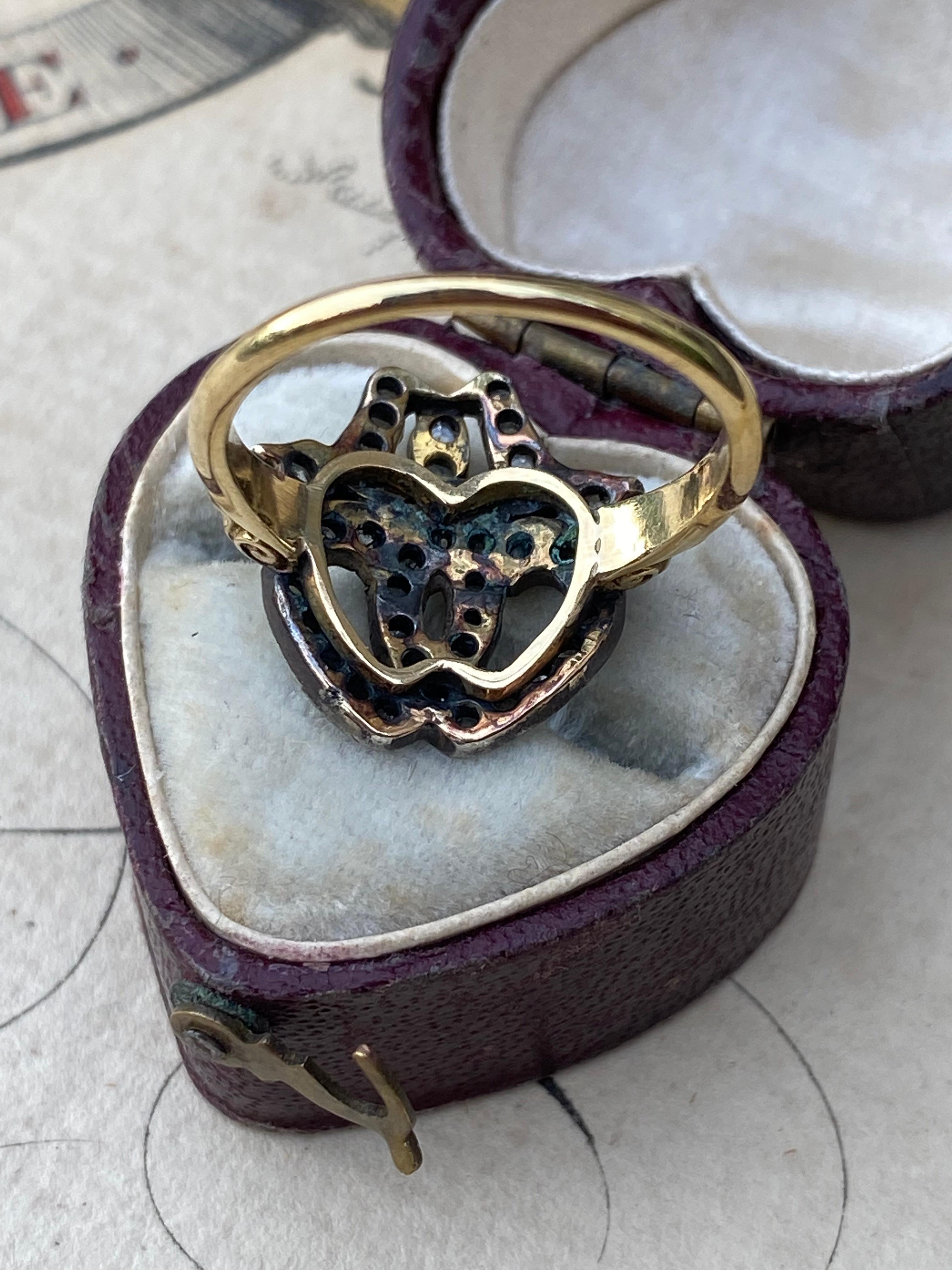 MId-Victorian Rose Cut Diamond Crowned Heart Ring For Sale 1