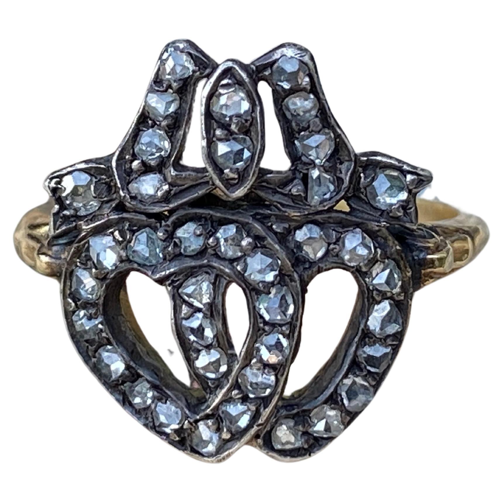 MId-Victorian Rose Cut Diamond Crowned Heart Ring