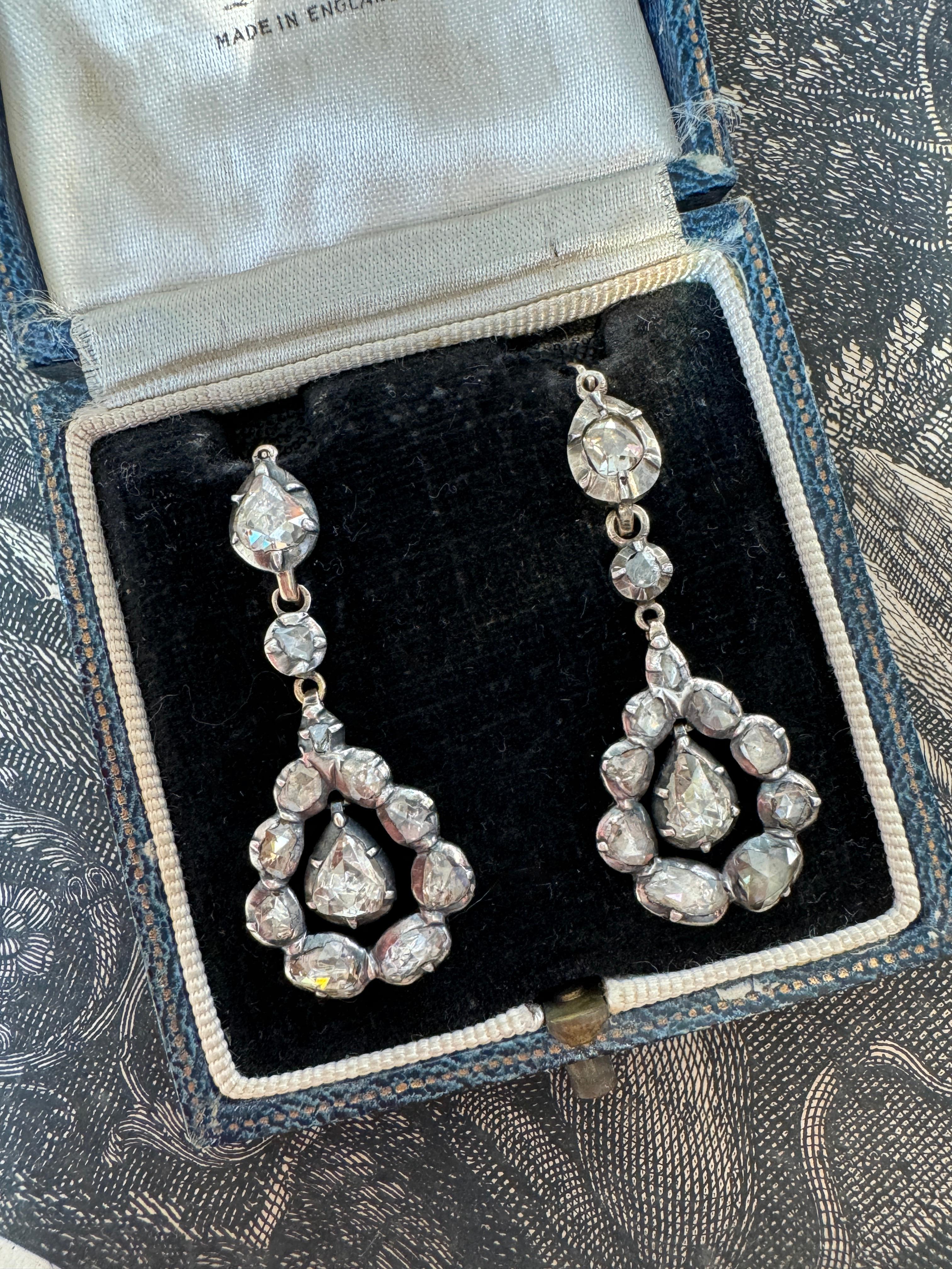 Women's Mid-Victorian Rose Cut Diamond Day to Night Drop Earrings For Sale