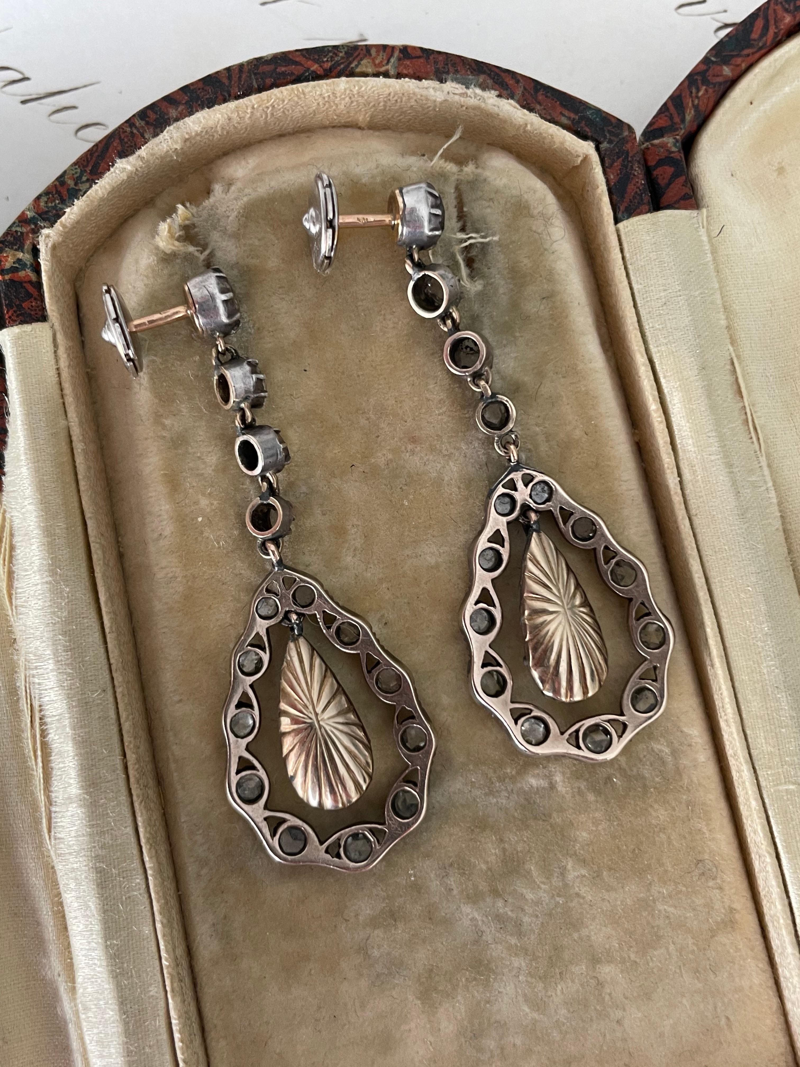 Mid-Victorian Rose Cut Diamond Drop Earrings In Good Condition For Sale In Hummelstown, PA