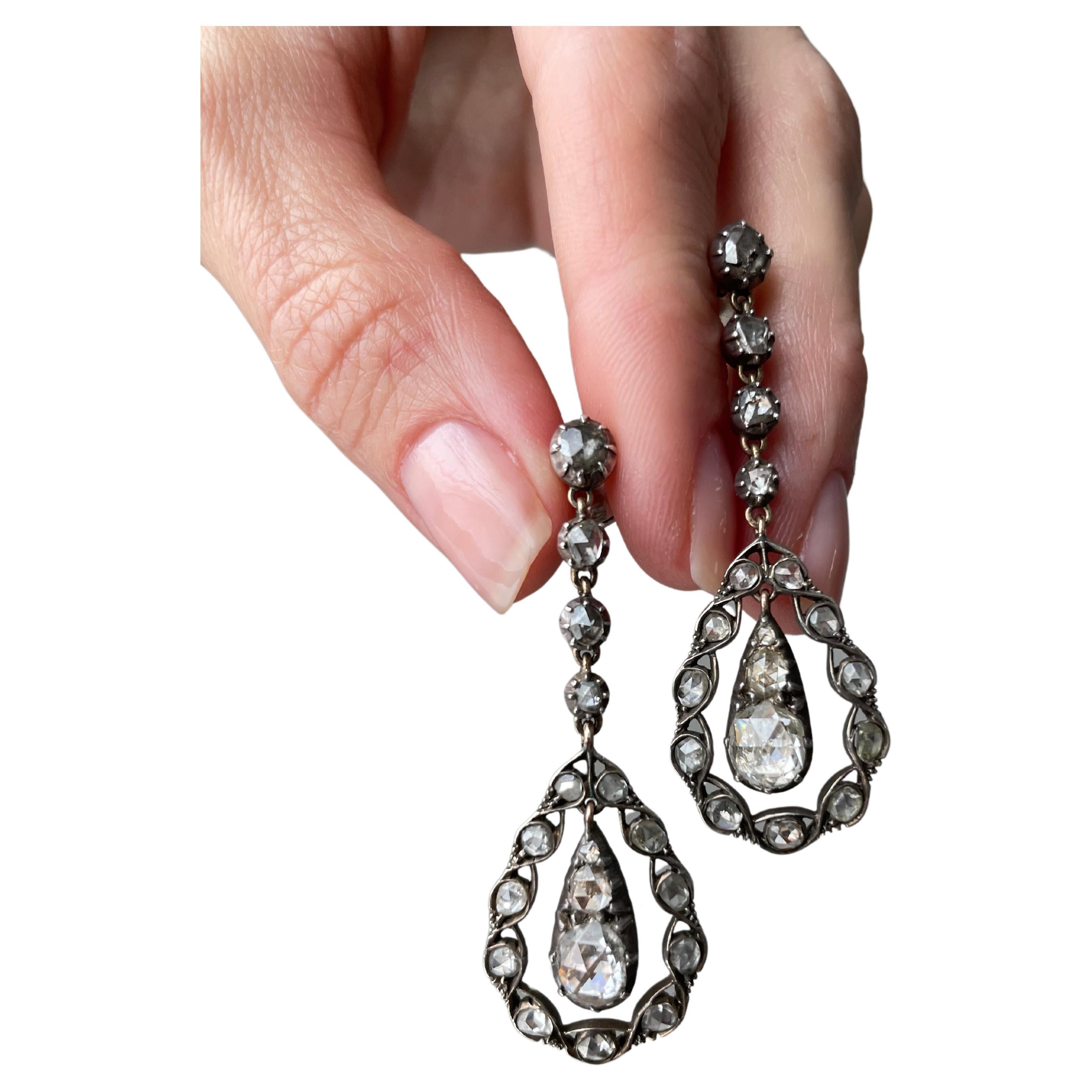 Mid-Victorian Rose Cut Diamond Drop Earrings