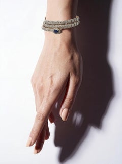 Mid-Victorian Sapphire, Emerald and Diamond Coiling Snake Bangle