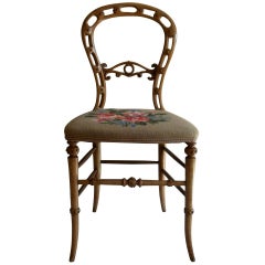 Antique Mid Victorian Side Chair Finely Hand Carved with Wool Work Seat, Circa 1850