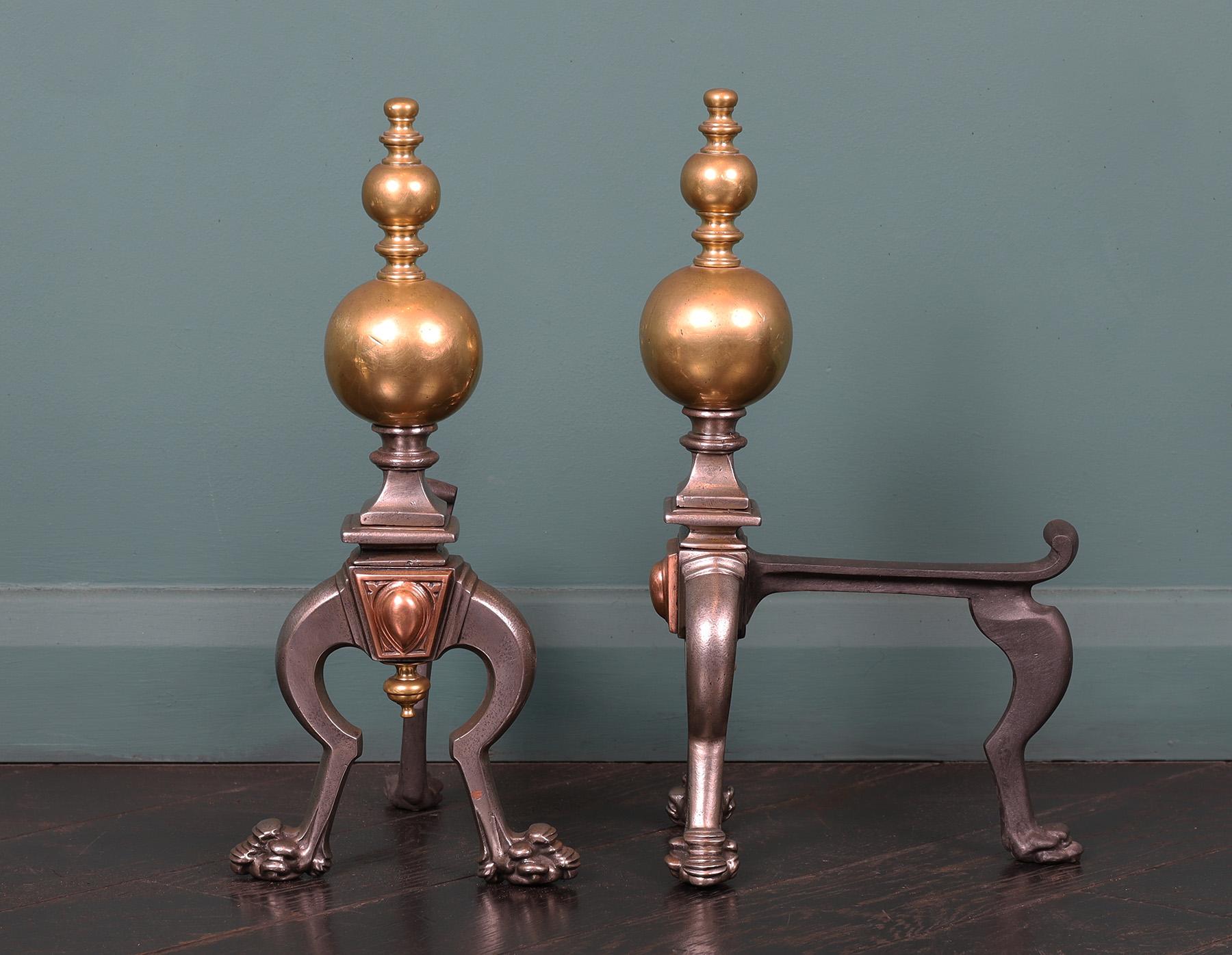 English Mid-Victorian Steel, Brass & Bronze Fire Tool Stands For Sale