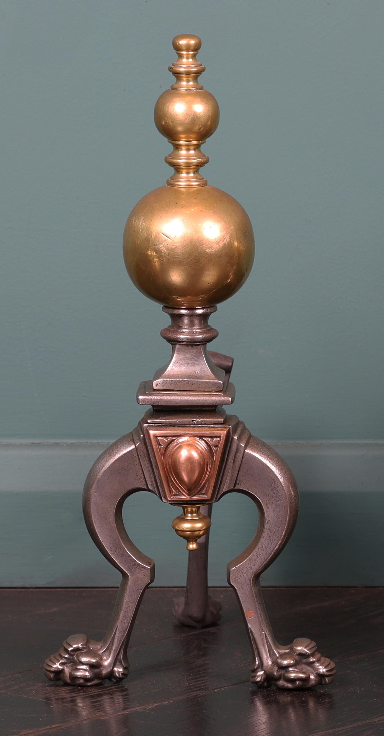 Polished Mid-Victorian Steel, Brass & Bronze Fire Tool Stands For Sale