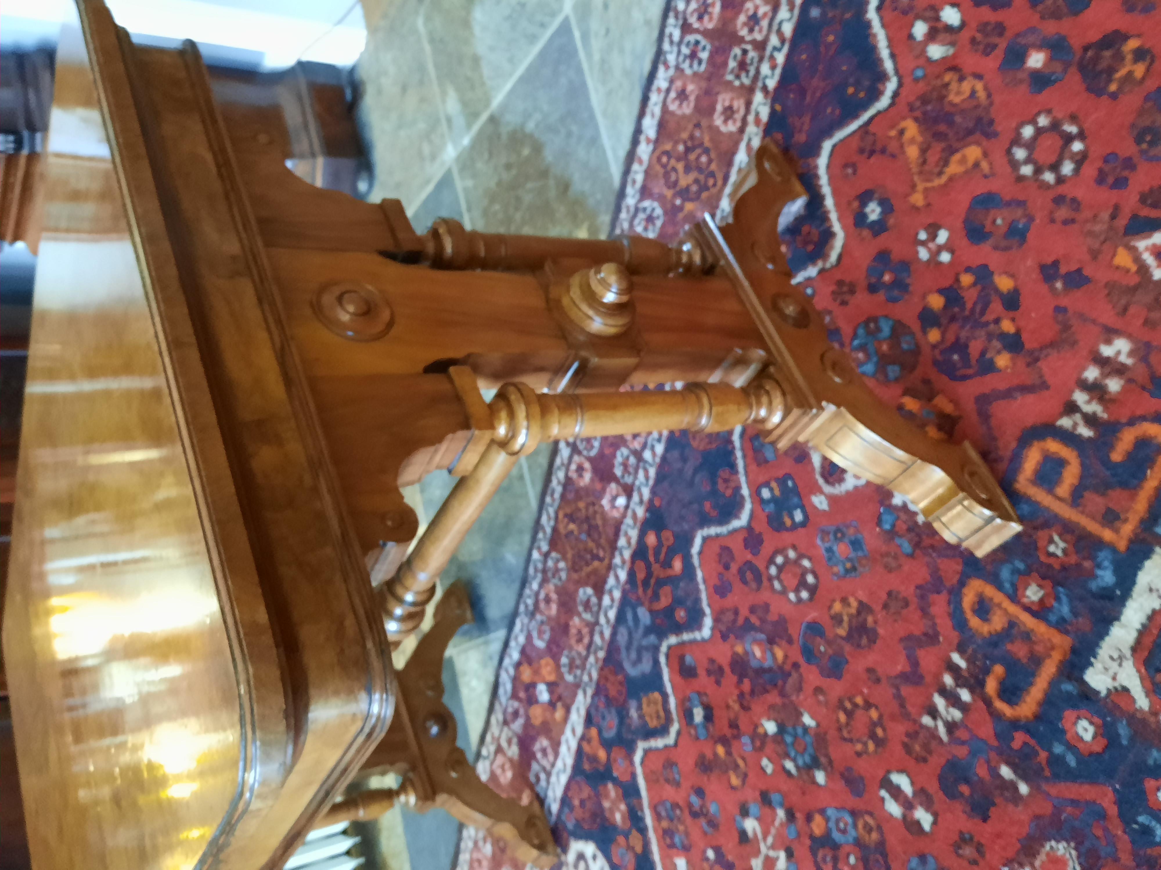 Mid Victorian Walnut and Burr walnut stretcher table with Architectural End Supports and Turned Stretcher