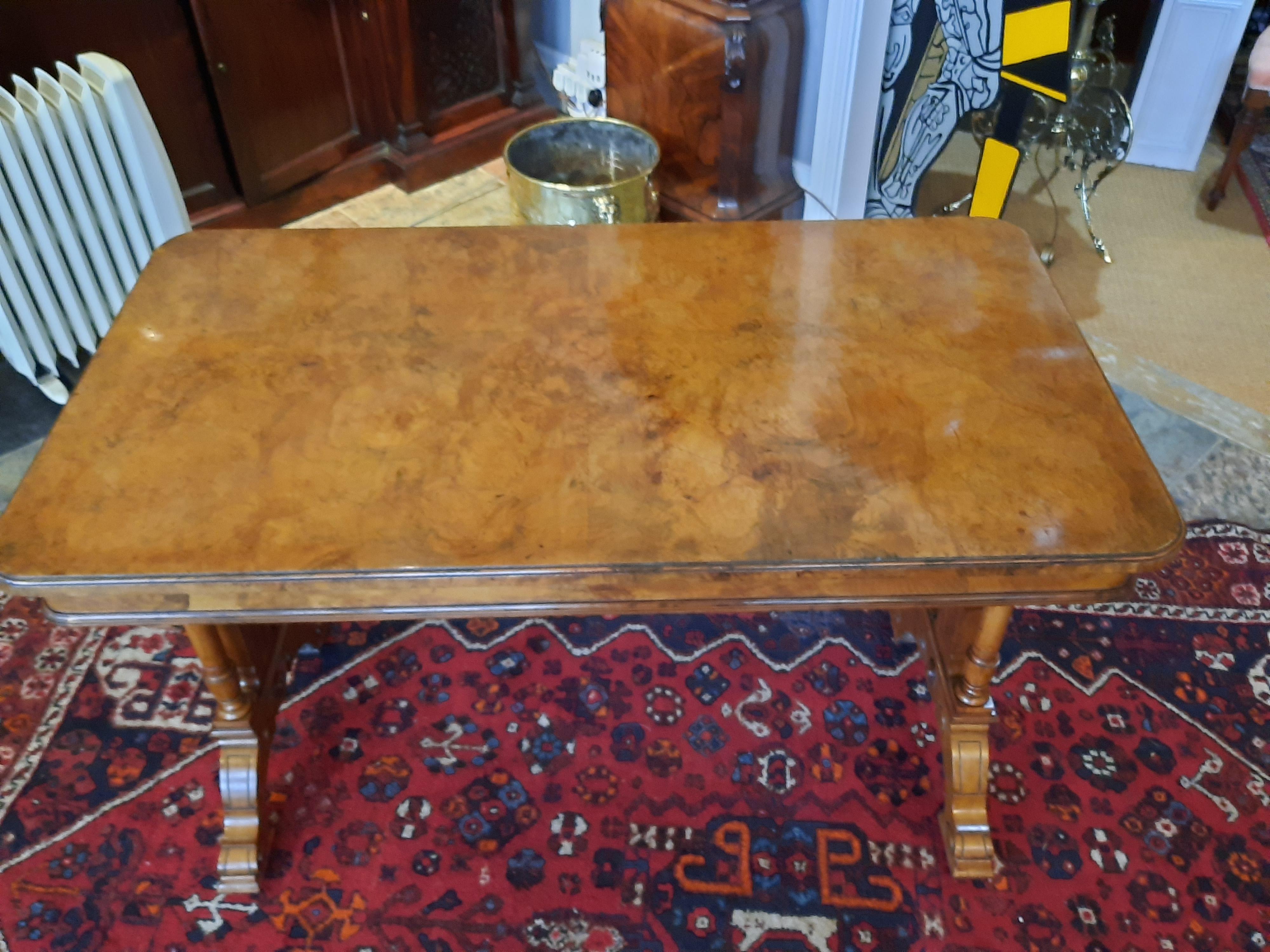 Mid Victorian Walnut and Burr Walnut Stretcher Table For Sale 1