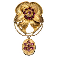 Spilla in oro giallo e granato di epoca medio-vittoriana, circa 1875