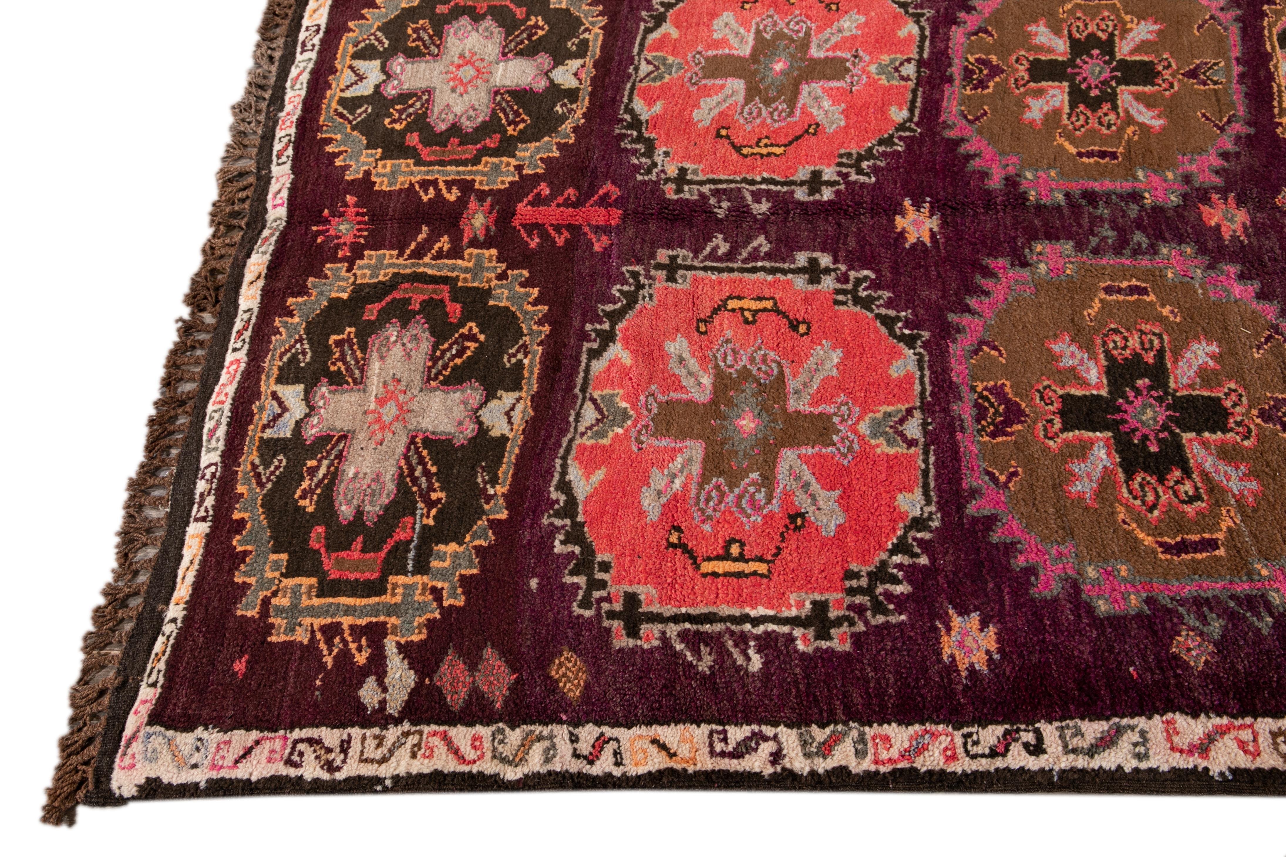 African Mid-Vintage Turkish Handmade Purple Tribal Wool Runner For Sale