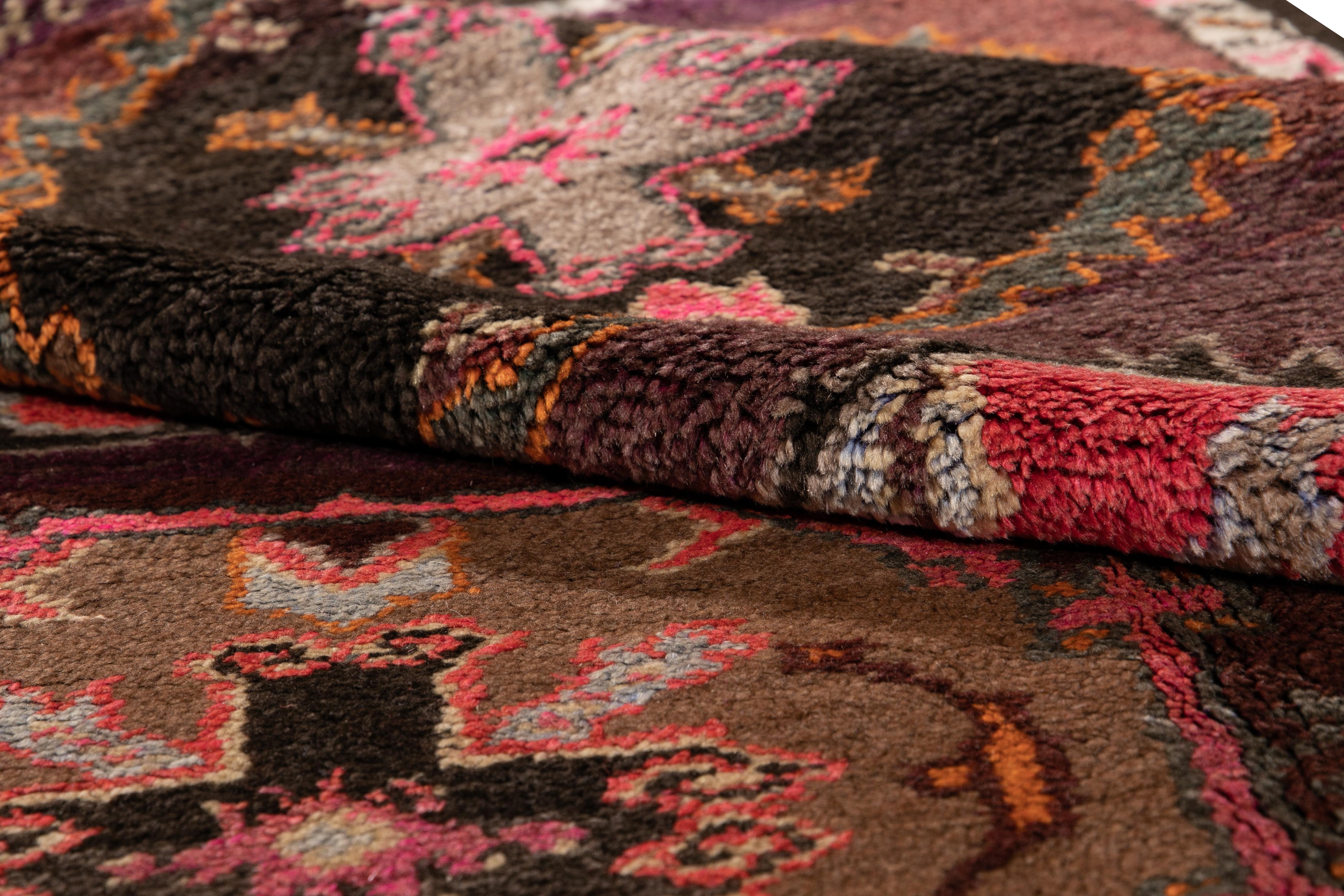 Hand-Knotted Mid-Vintage Turkish Handmade Purple Tribal Wool Runner For Sale