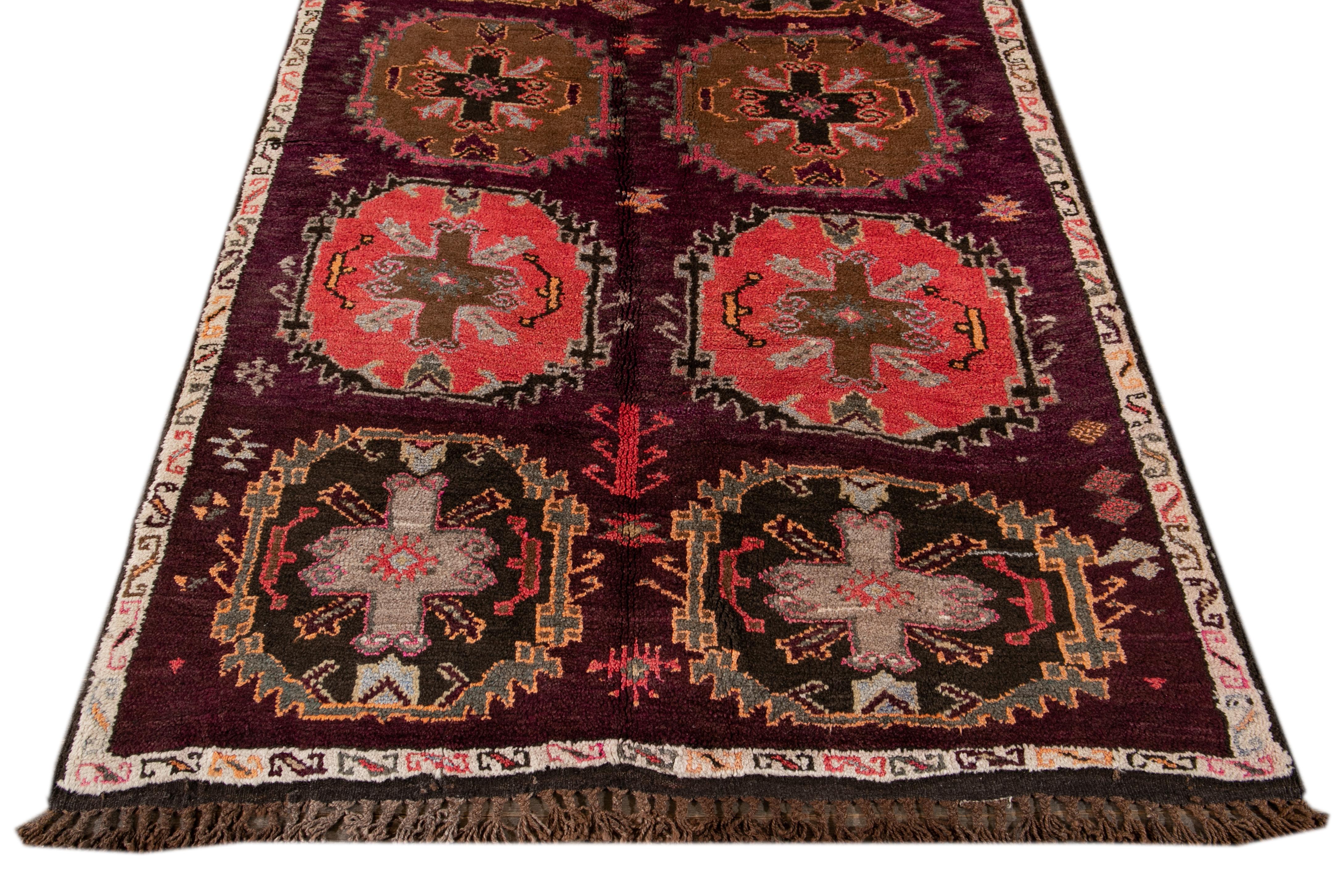 Mid-Vintage Turkish Handmade Purple Tribal Wool Runner For Sale 2