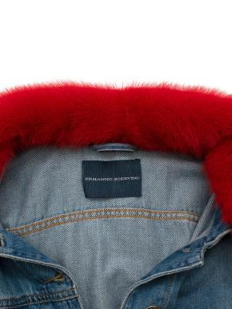mid-wash denim & red mink jacket For Sale 4