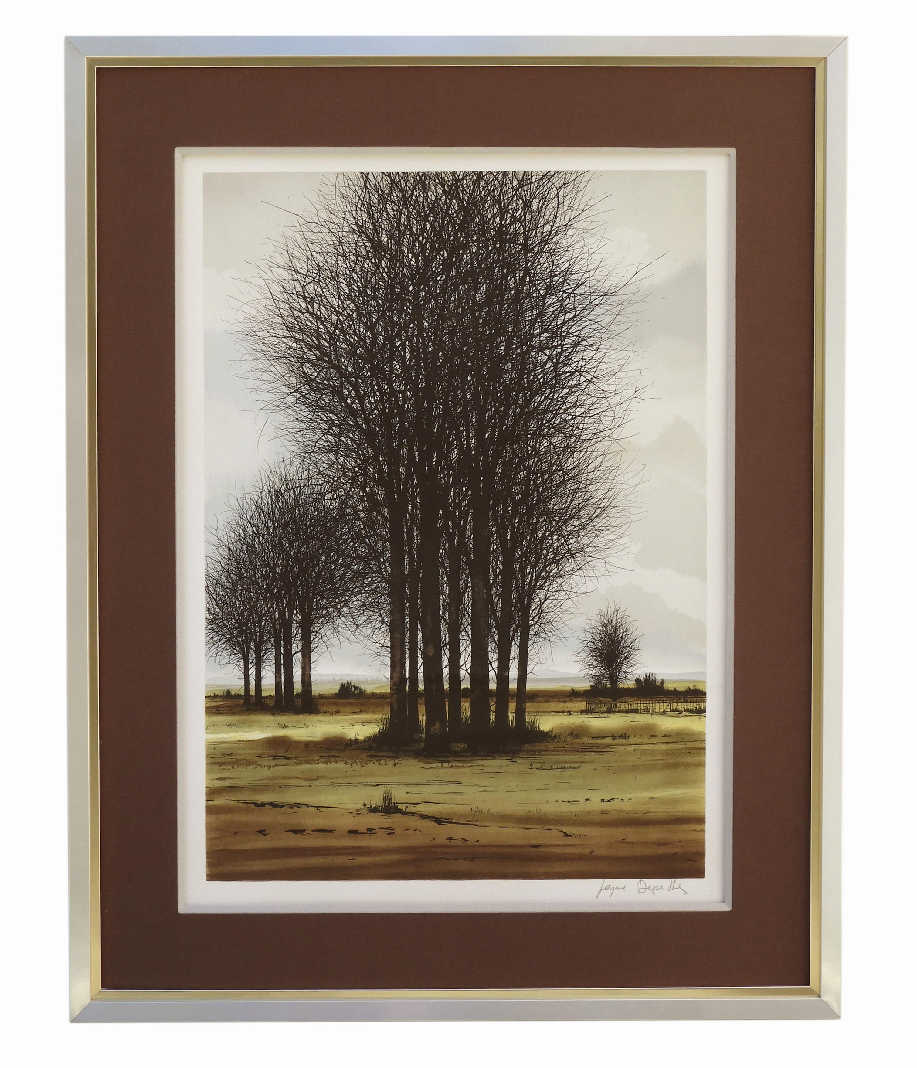 Mid-Century Modern ‘Mid Winter Landscape’ signed Lithograph, by Jacques Deperthes C1970 France For Sale