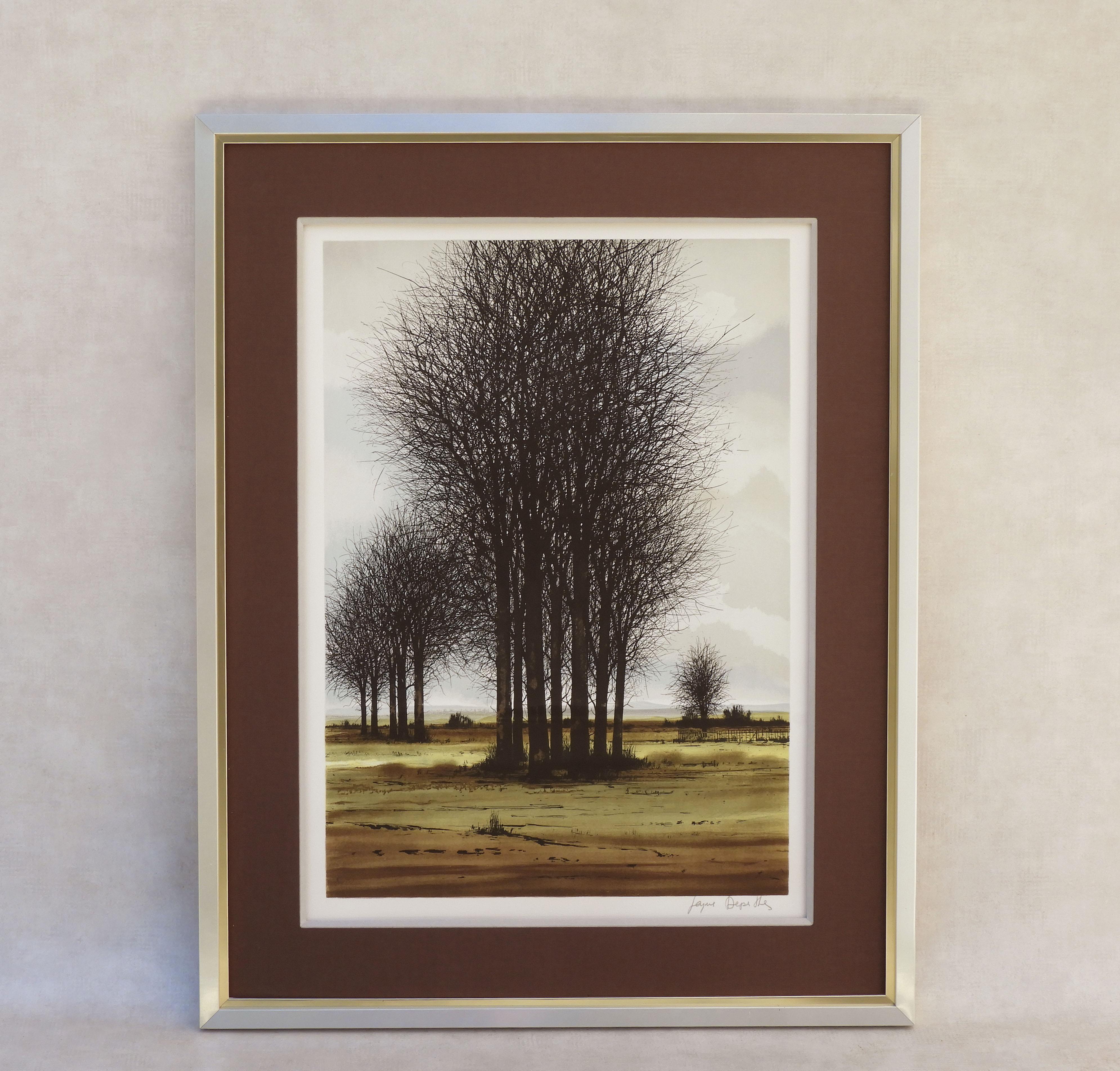 European ‘Mid Winter Landscape’ signed Lithograph, by Jacques Deperthes C1970 France For Sale