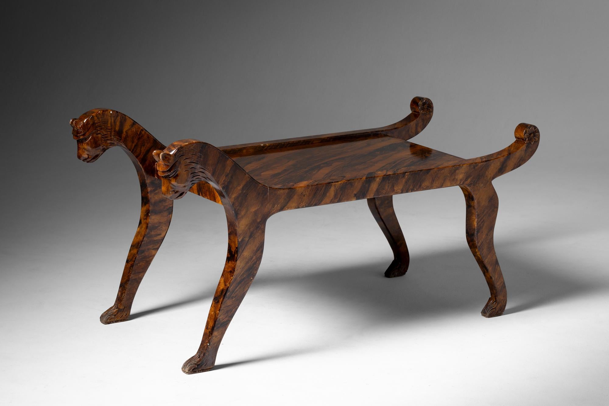 This exotic Tiger Myrtle Wood set the perfect imaginary for creating this bespoke piece of a Tiger shaped table.

Mexican Tiger Myrtle tables combine the exotic beauty of Tiger Myrtle wood with the vibrant colors and craftsmanship of Mexican