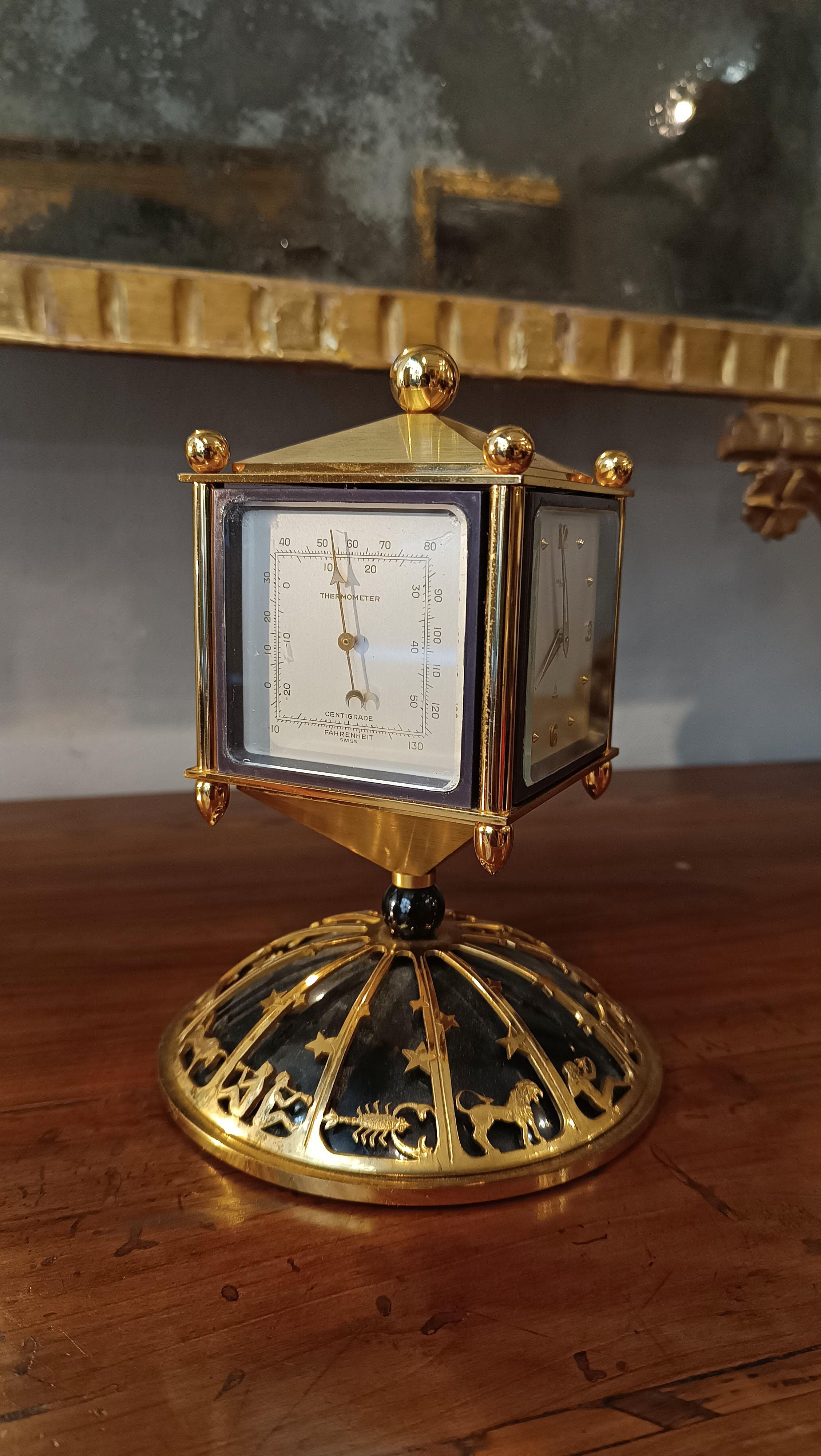 Gilt MID-XXth CENTURY SMALL CLOCK AND BAROMETER IN GOLDEN METAL