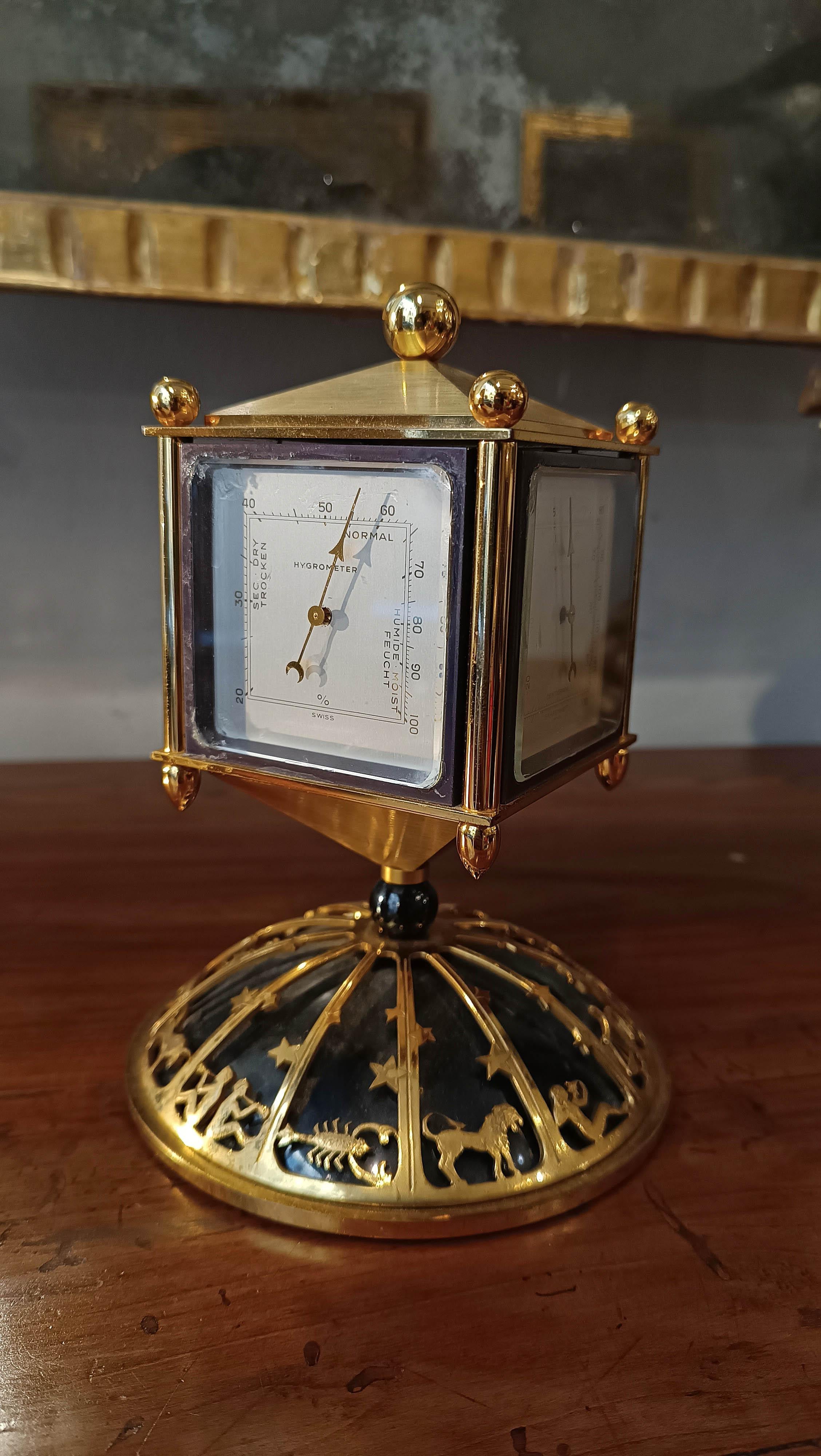20th Century MID-XXth CENTURY SMALL CLOCK AND BAROMETER IN GOLDEN METAL