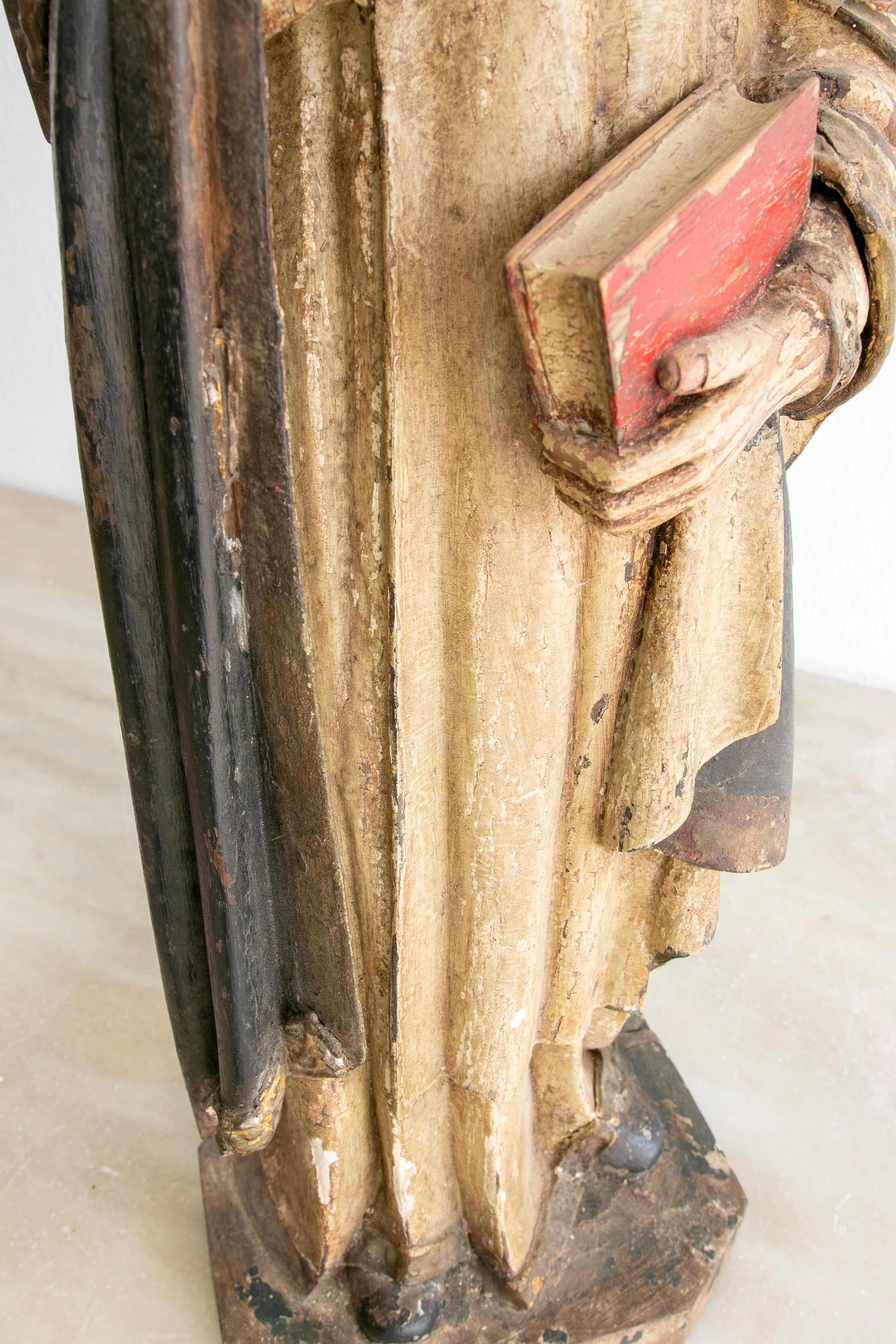 Mid19th Century Spanish Virgin Mary of the Sacred Heart Painted Wooden Sculpture For Sale 3