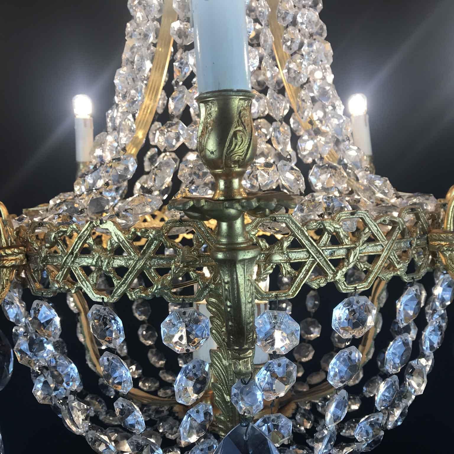 Mid20th Century Italian Empire Style Crystal 24-Karat Gilded Bronze Chandelier  6