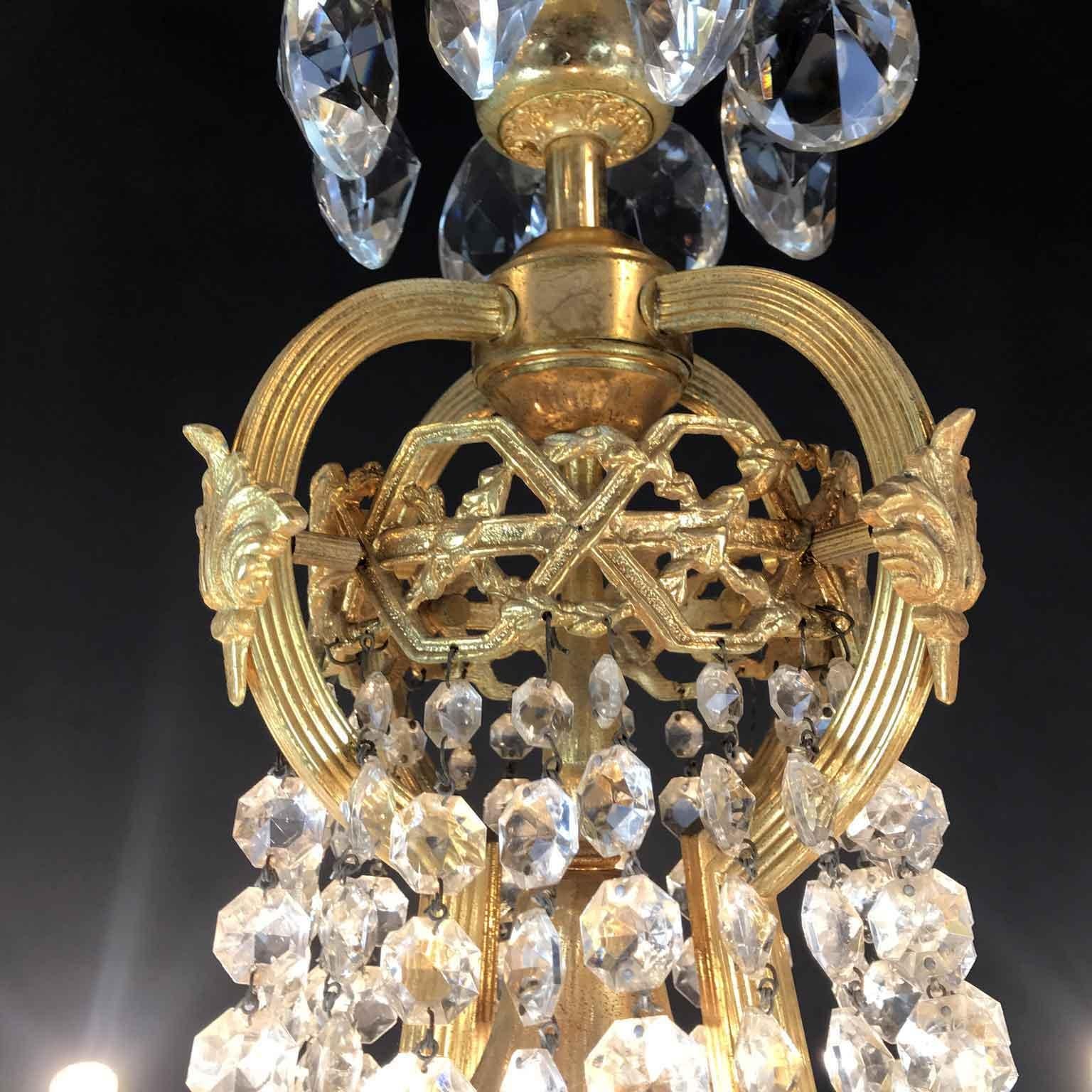 Mid20th Century Italian Empire Style Crystal 24-Karat Gilded Bronze Chandelier  8