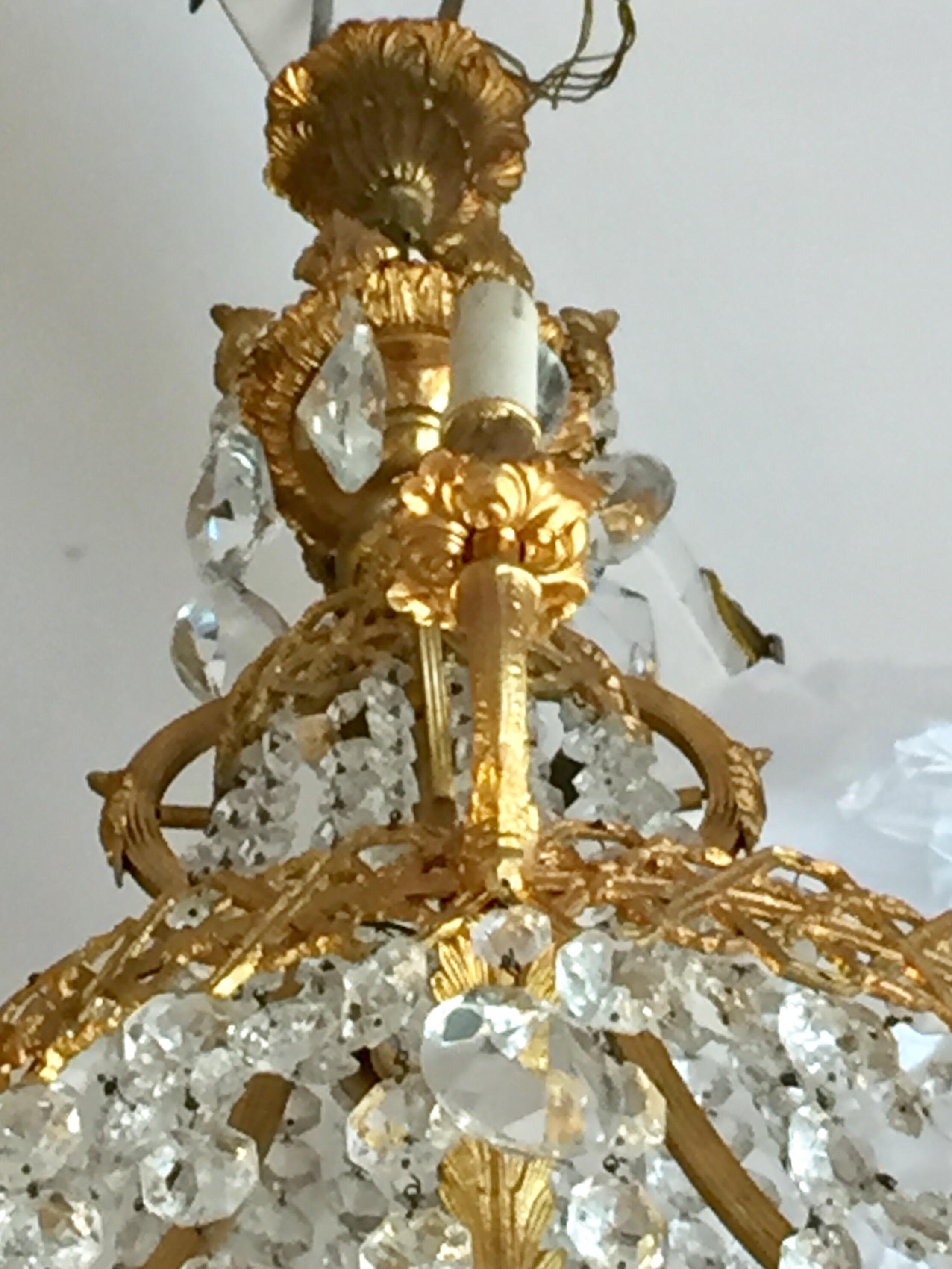 Mid20th Century Italian Empire Style Crystal 24-Karat Gilded Bronze Chandelier  11